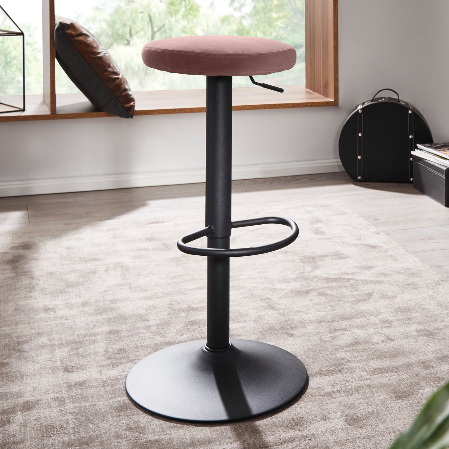 Barhocker Samt Rosa Hocker ohne Lehne 58   79 cm Kuechenhocker Stoff Metall 100kg Design Barstuhl Tresenhocker Drehbar Bistrohocker