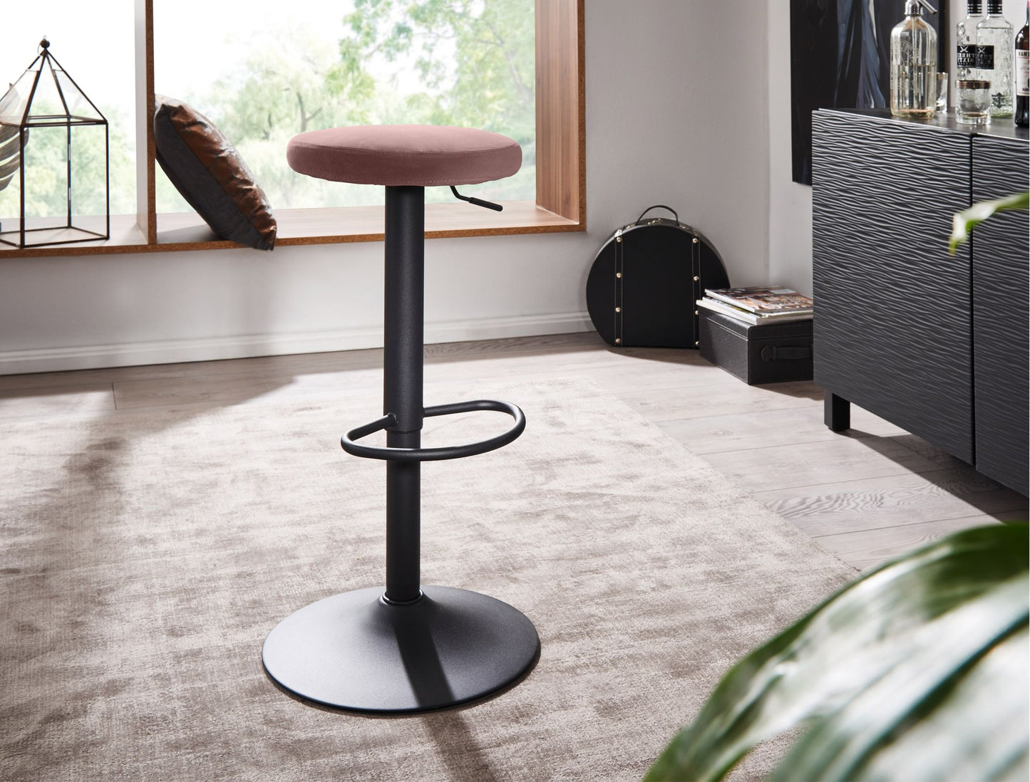 Barhocker Samt Rosa Hocker ohne Lehne 58   79 cm Kuechenhocker Stoff Metall 100kg Design Barstuhl Tresenhocker Drehbar Bistrohocker