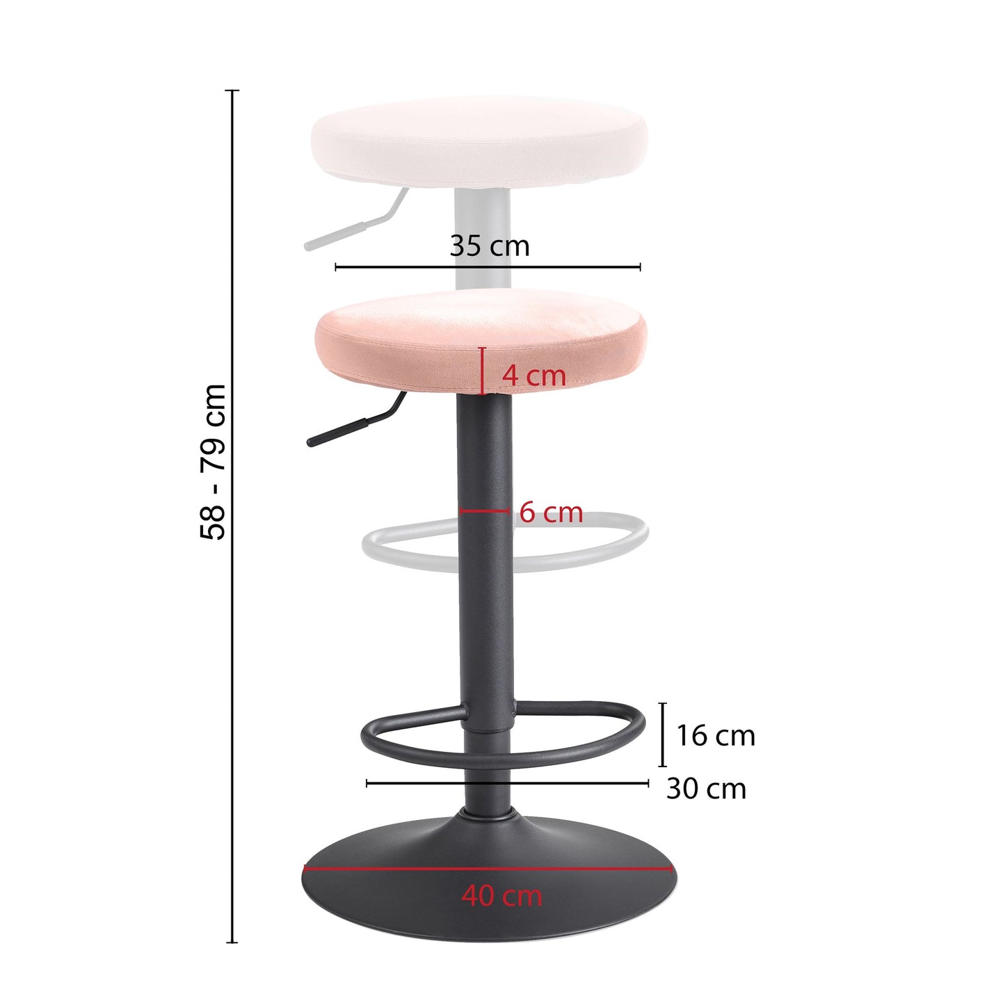 Barhocker Samt Rosa Hocker ohne Lehne 58   79 cm Kuechenhocker Stoff Metall 100kg Design Barstuhl Tresenhocker Drehbar Bistrohocker