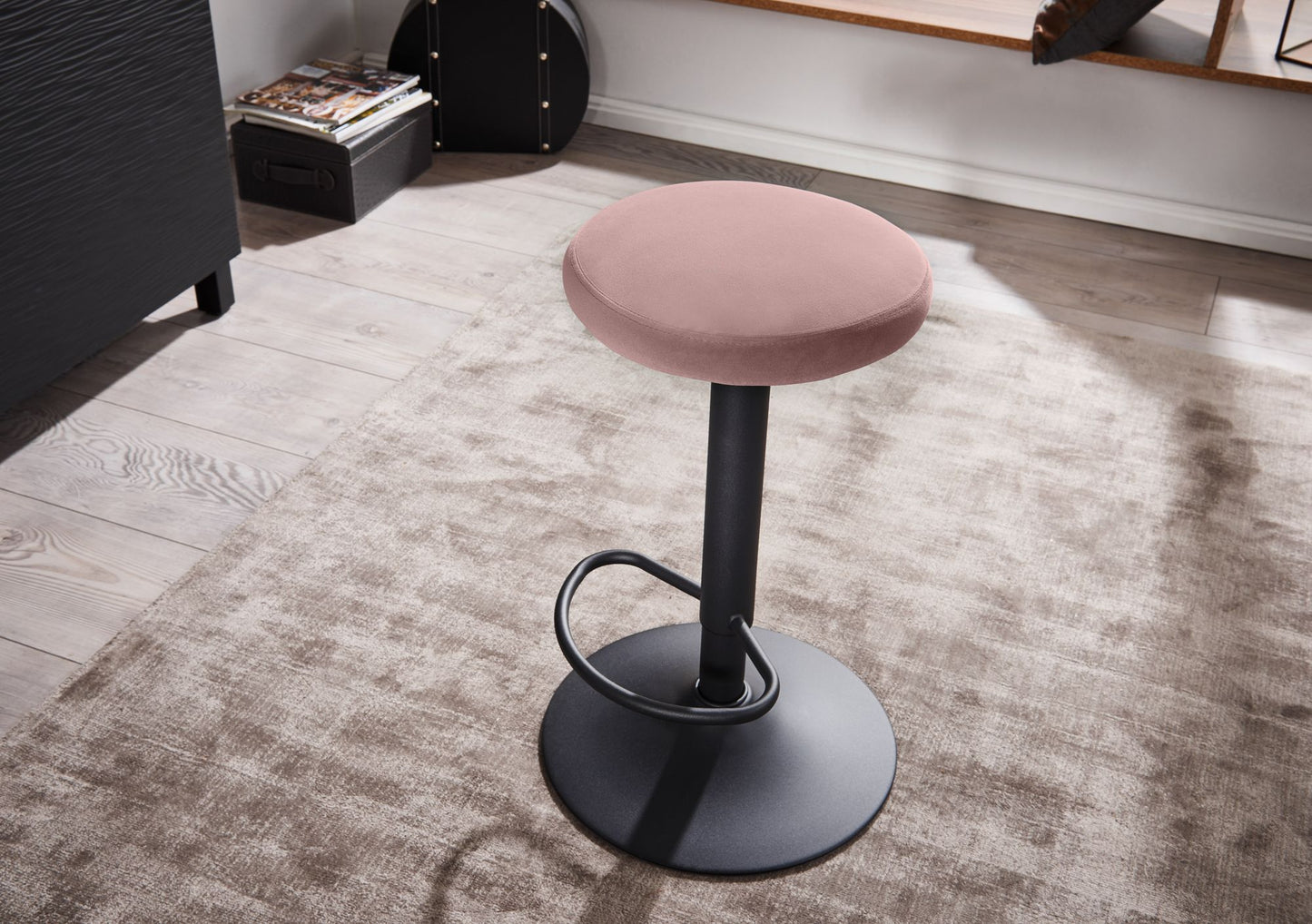 Barhocker Samt Rosa Hocker ohne Lehne 58   79 cm Kuechenhocker Stoff Metall 100kg Design Barstuhl Tresenhocker Drehbar Bistrohocker
