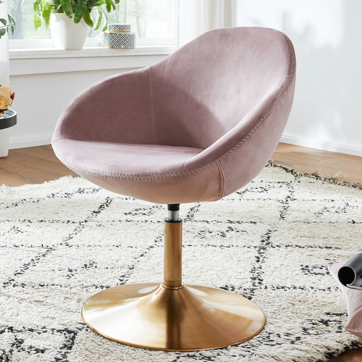Loungesessel Samt Rosa Gold 70 mal 79 mal 70 cm Design Drehstuhl Clubsessel Polsterstuhl mit Armlehne Drehsessel Cocktailsessel Lounge Barsessel Besucherstuhl Sessel mit Stoffbezug