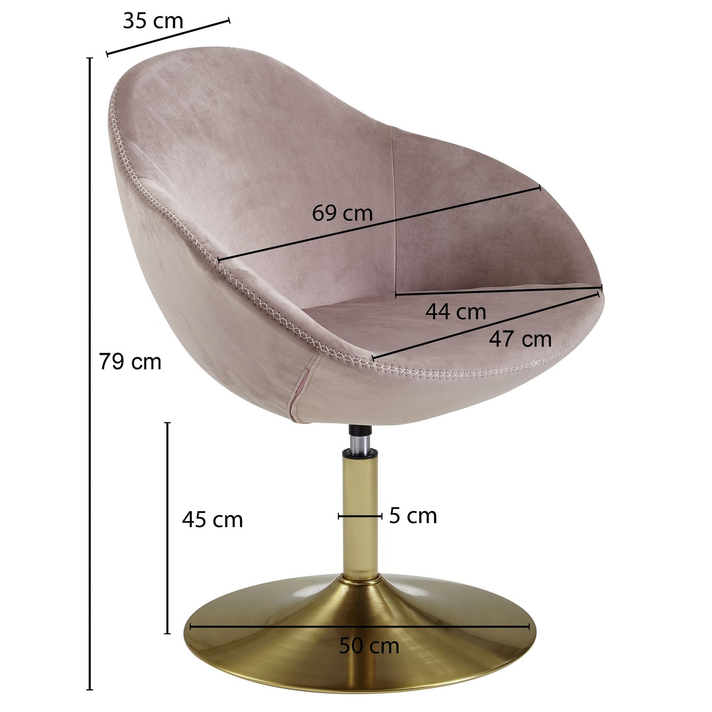 Loungesessel Samt Rosa Gold 70 mal 79 mal 70 cm Design Drehstuhl Clubsessel Polsterstuhl mit Armlehne Drehsessel Cocktailsessel Lounge Barsessel Besucherstuhl Sessel mit Stoffbezug