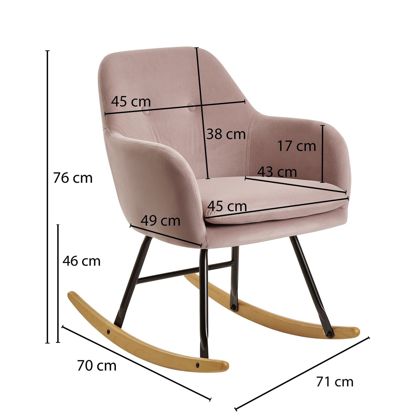 Schaukelstuhl Rosa 71 mal 76 mal 70cm Design Rela mal sessel Samt Holz Schwingsessel mit Gestell Polster Rela mal stuhl Schaukelsessel Moderner Schwingstuhl Sessel