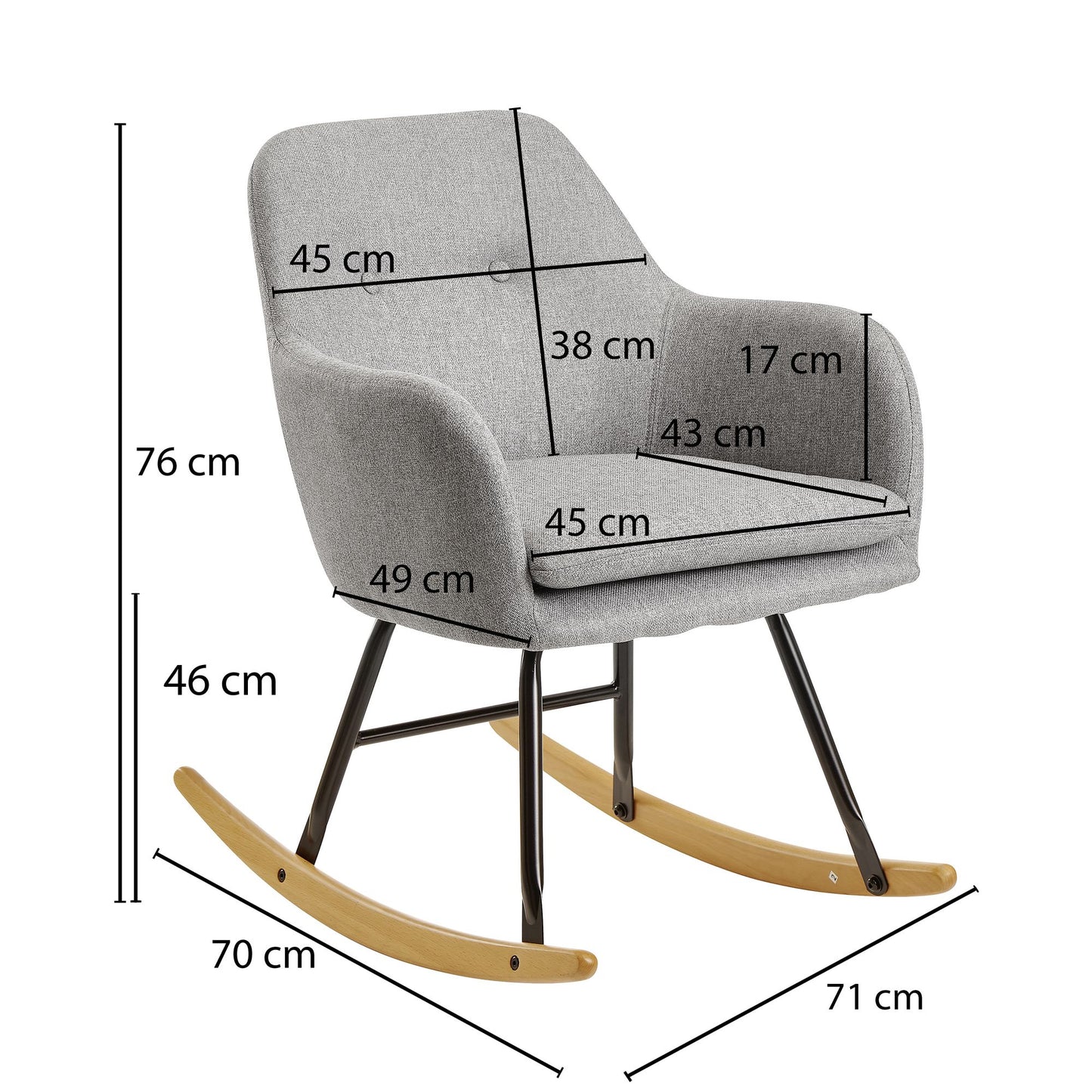 Schaukelstuhl Hellgrau 71 mal 76 mal 70cm Design Rela mal sessel Malmo Stoff Holz Schwingsessel mit Gestell Polster Rela mal stuhl Schaukelsessel Moderner Schwingstuhl Sessel