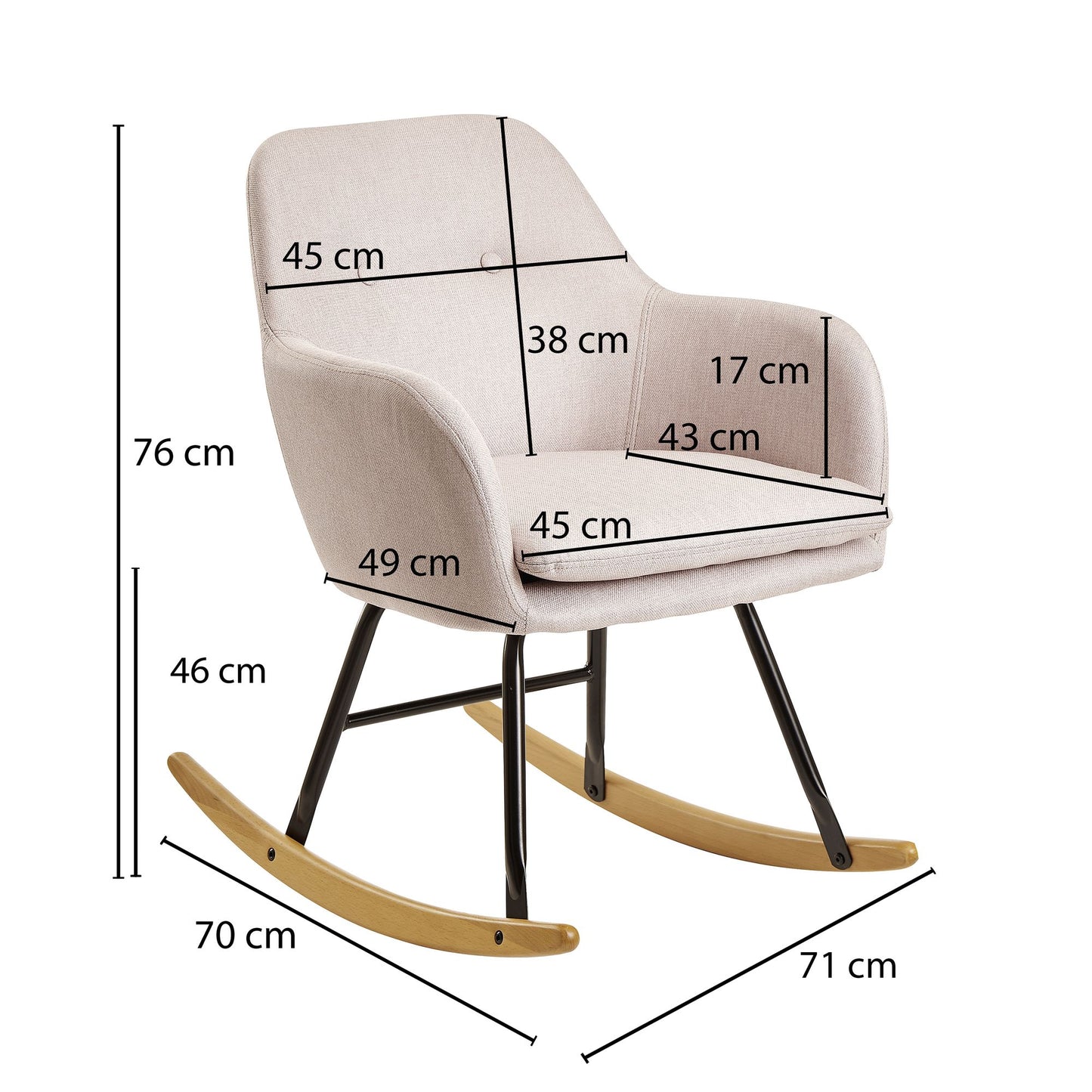 Schaukelstuhl Rosa 71 mal 76 mal 70cm Design Rela mal sessel Malmo Stoff Holz Schwingsessel mit Gestell Polster Rela mal stuhl Schaukelsessel Moderner Schwingstuhl Sessel