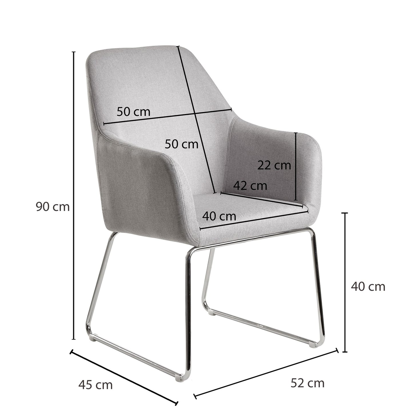 Esszimmerstuhl Hellgrau Stoff Metall Kuechenstuhl mit silbernen Beinen Design Schalenstuhl Polsterstuhl Esszimmer Stuhl Gepolstert