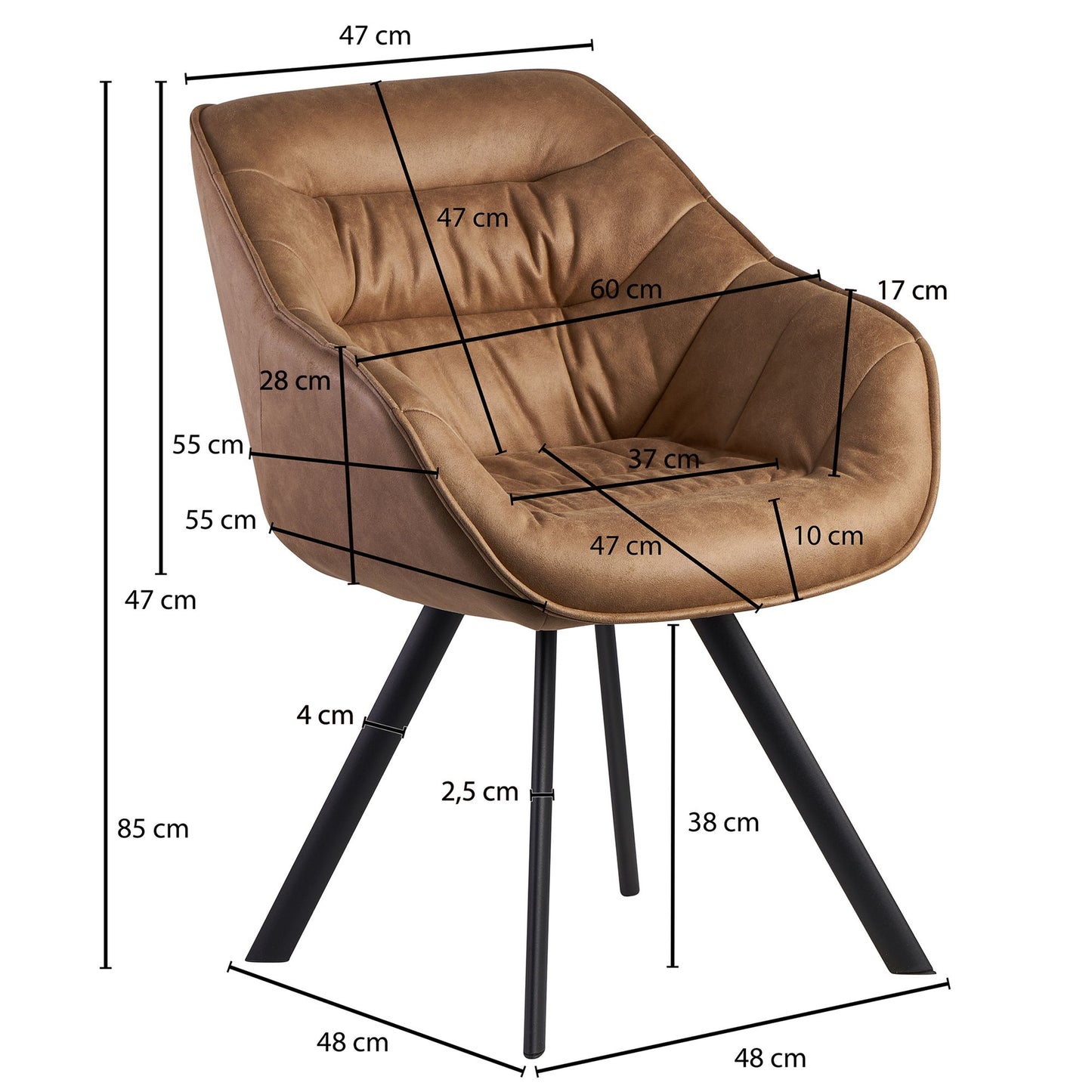 Esszimmerstuhl Wildlederoptik Beige Gepolstert Kuechenstuhl mit Schwarzen Beinen Moderner Schalenstuhl mit Armlehnen Design Polsterstuhl Stoffbezug