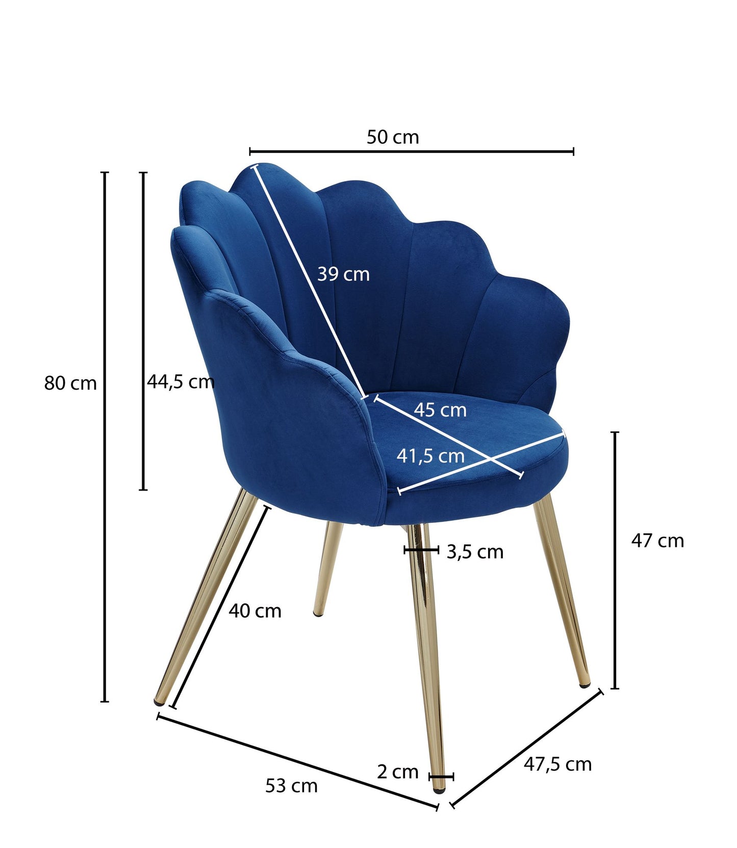 Esszimmerstuhl Tulpe Samt Blau Gepolstert Kuechenstuhl mit Goldfarbenen Beinen Schalenstuhl Skandinavisches Design Polsterstuhl mit Stoffbezug