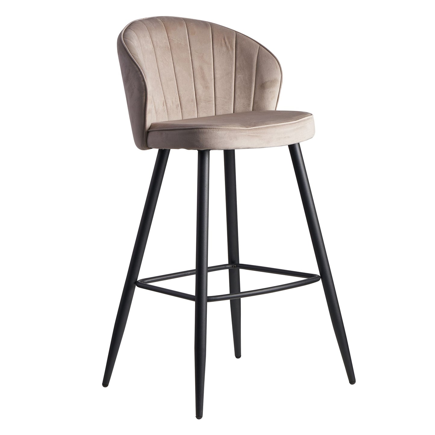 Barhocker Samt Beige Hocker mit Lehne 56 mal 102 5 mal 52 5 cm Kuechenhocker Skandinavisch Stoff Metall 110 kg Design Barstuhl Tresenhocker Bistrohocker Gepolstert