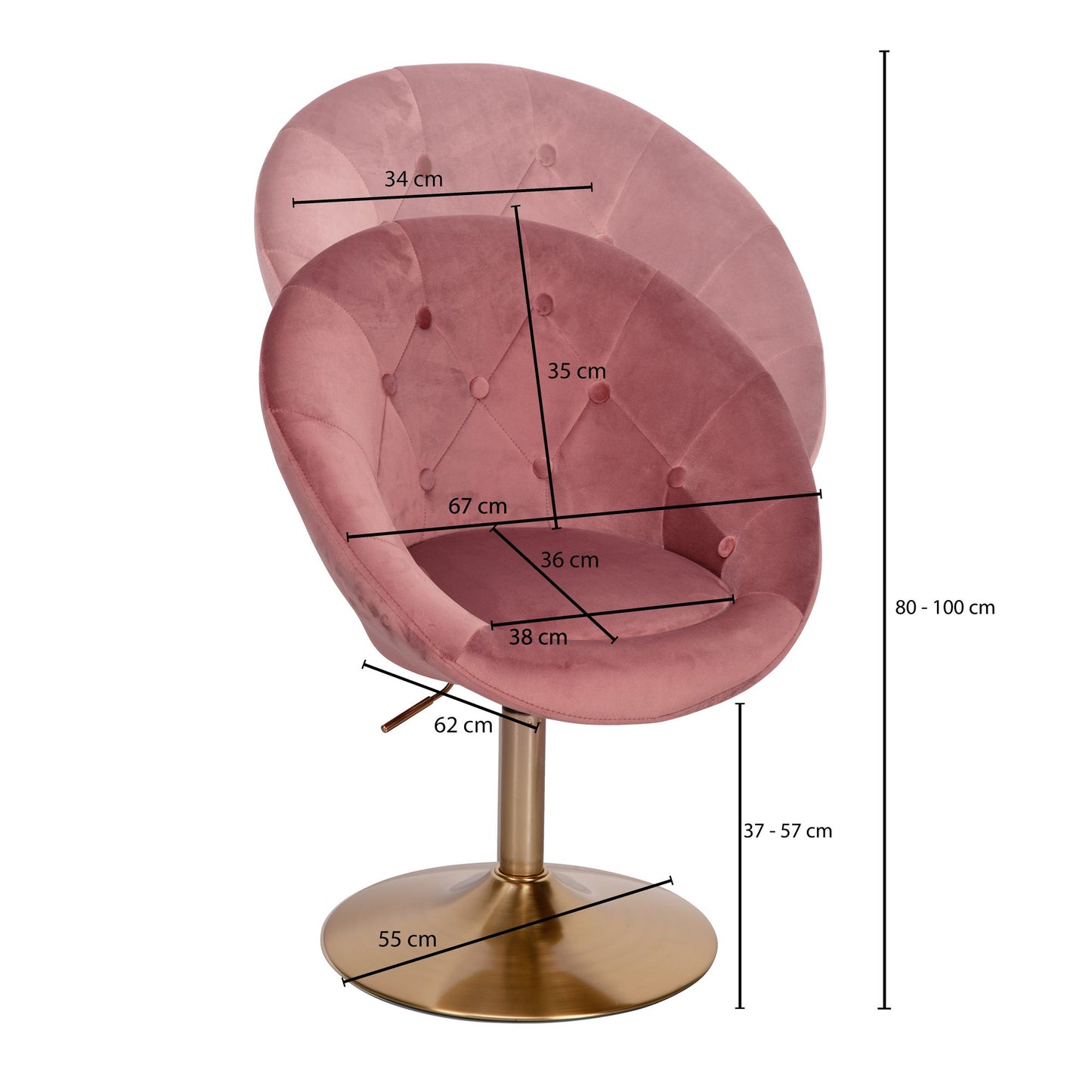 Loungesessel Samt Rosa Gold Design Drehstuhl Clubsessel Polsterstuhl mit Rueckenlehne Drehsessel Cocktailsessel Lounge Sessel mit Stoffbezug