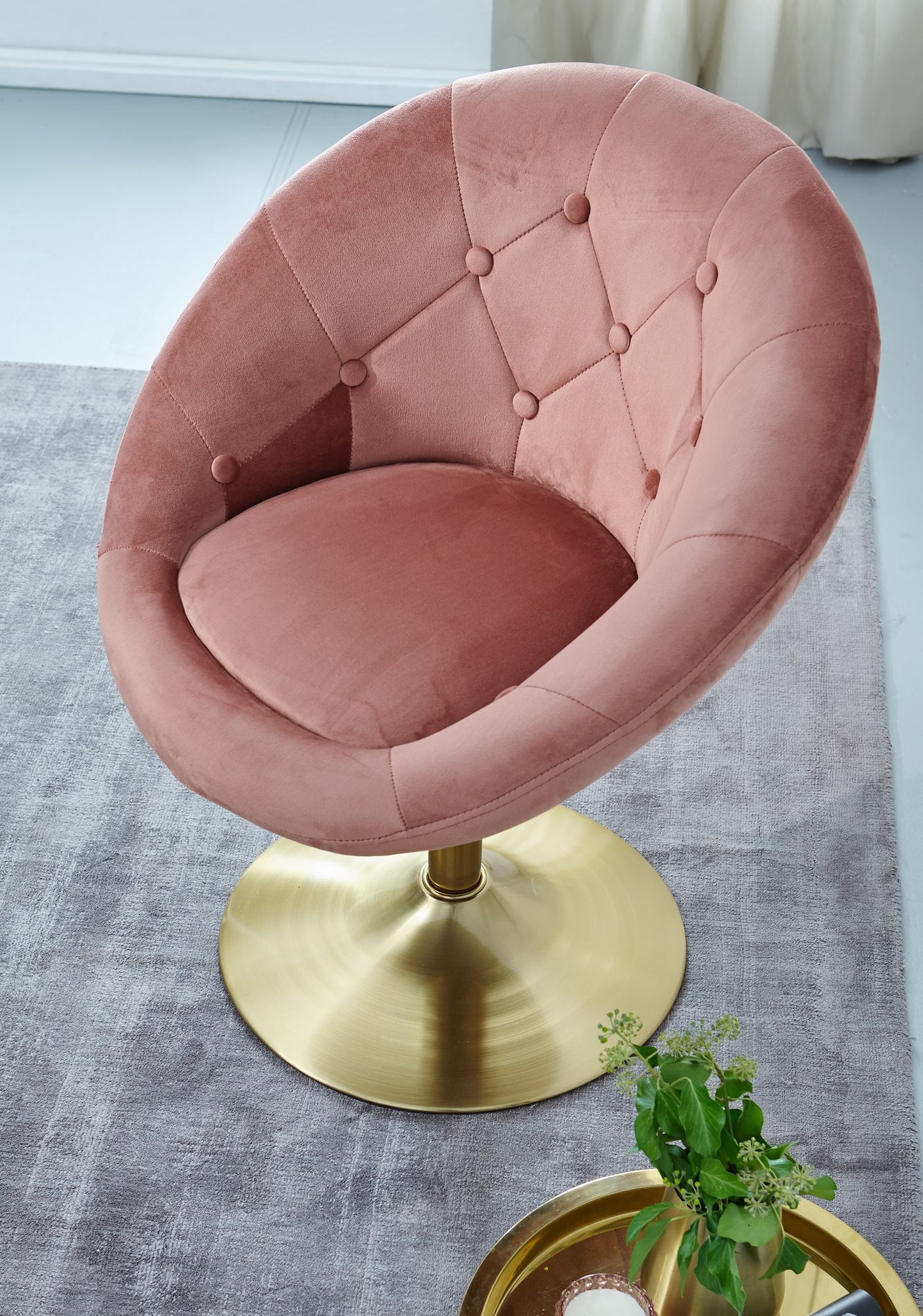 Loungesessel Samt Rosa Gold Design Drehstuhl Clubsessel Polsterstuhl mit Rueckenlehne Drehsessel Cocktailsessel Lounge Sessel mit Stoffbezug