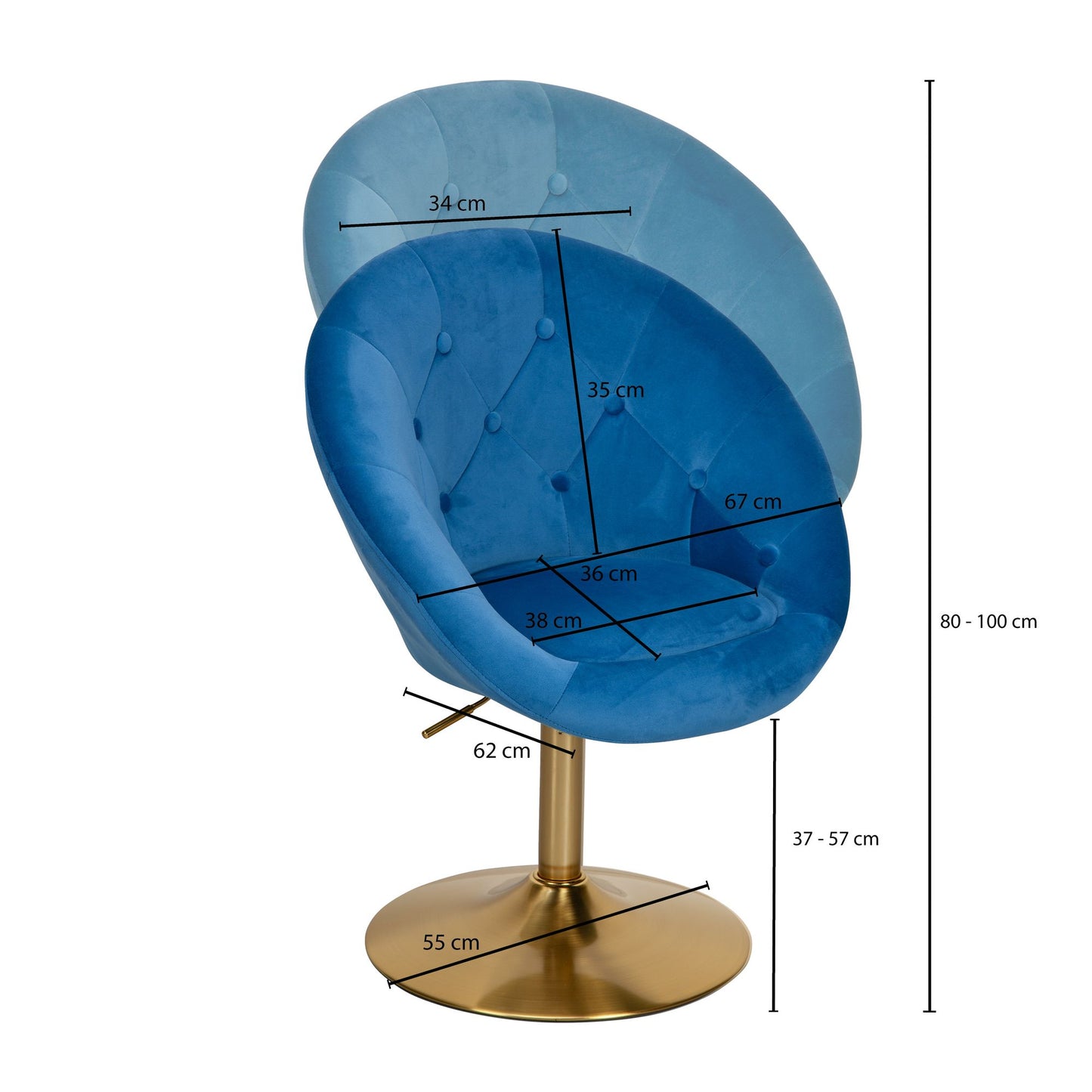 Loungesessel Samt Blau Gold Design Drehstuhl Clubsessel Polsterstuhl mit Rueckenlehne Drehsessel Cocktailsessel Lounge Sessel mit Stoffbezug