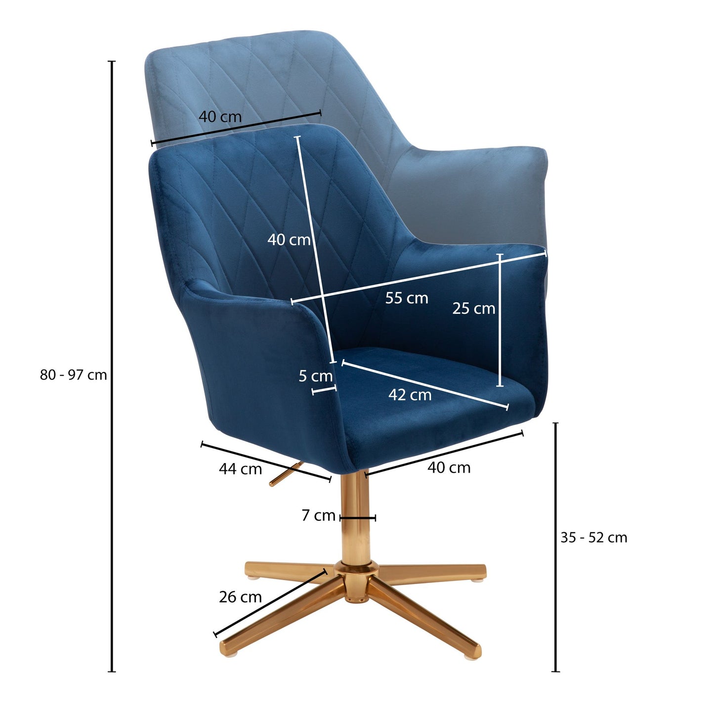 Schreibtischstuhl Dunkelblau Samt Design Drehstuhl mit Lehne Schalenstuhl 120 kg Hoehenverstellbar Arbeitsstuhl ohne Rollen Stuhl Schreibtisch Home Office Drehbar