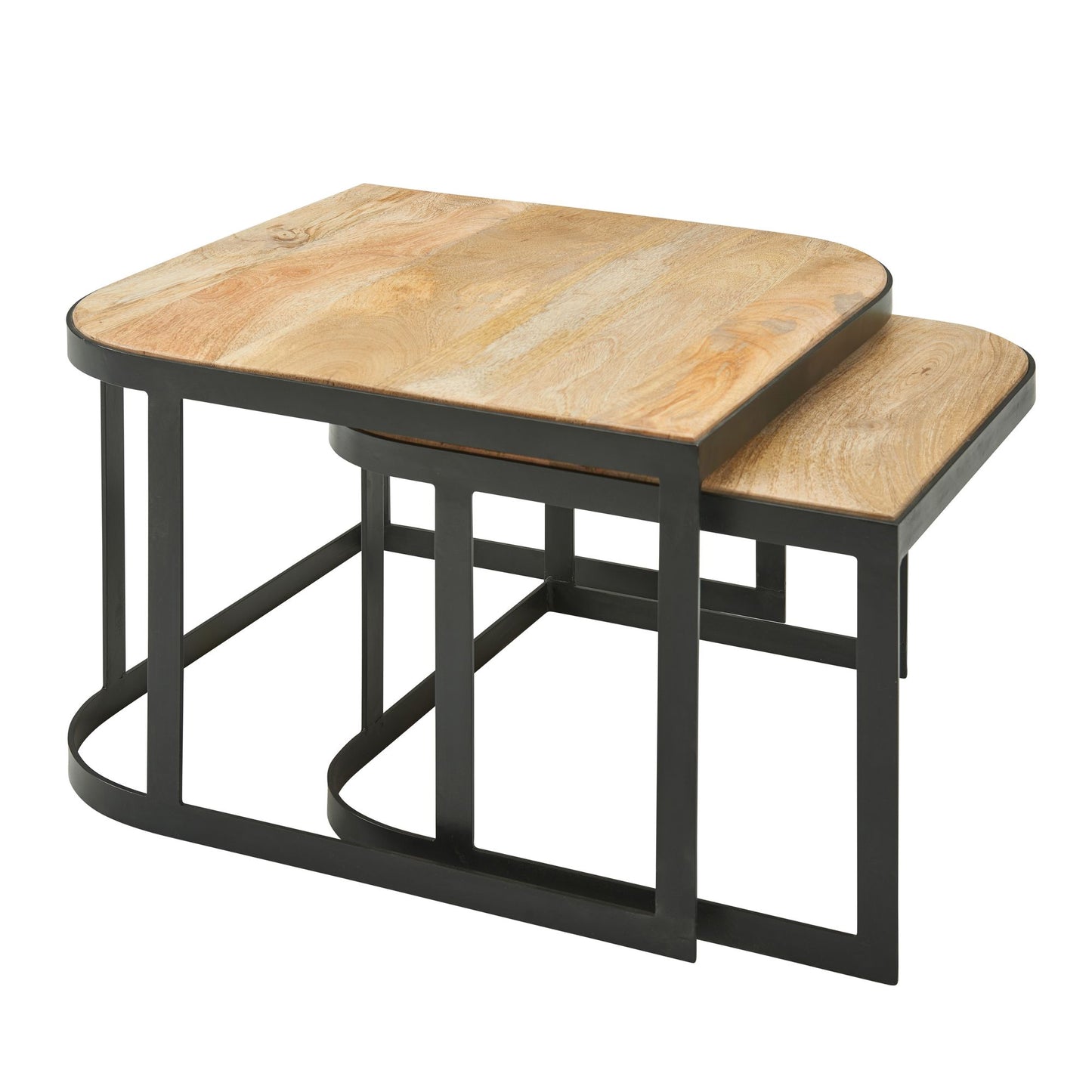 Couchtisch 2er Set Mango Massivholz Metall Wohnzimmertisch Hell Industrial Satztisch Beistelltisch Metallbeine Schwarz Tischset 2 teilig Satztisch Holz
