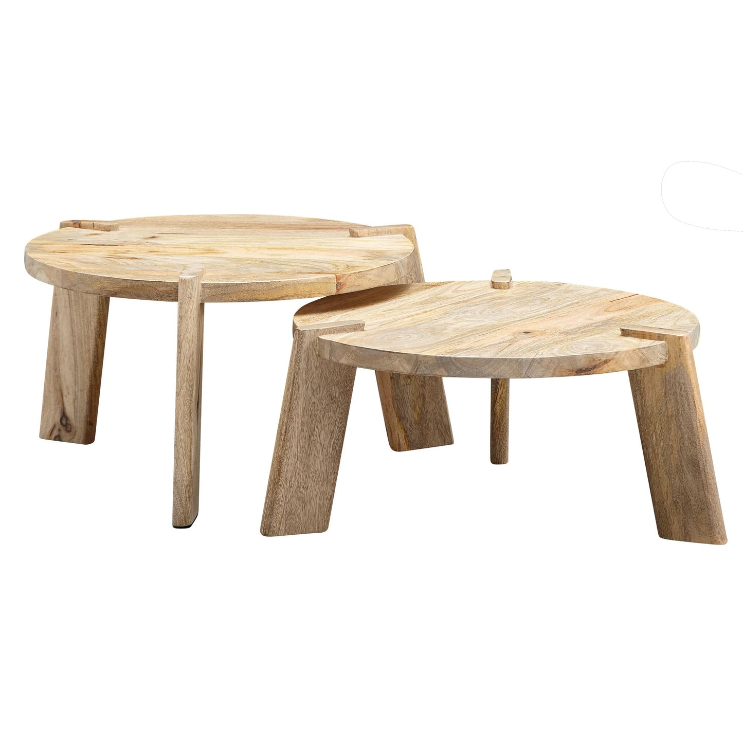 Design Couchtisch 2er Set Mango Massivholz Wohnzimmertisch Hell Satztisch Holztisch Rund Beistelltisch Tischset 2 teilig Kaffeetisch Holz