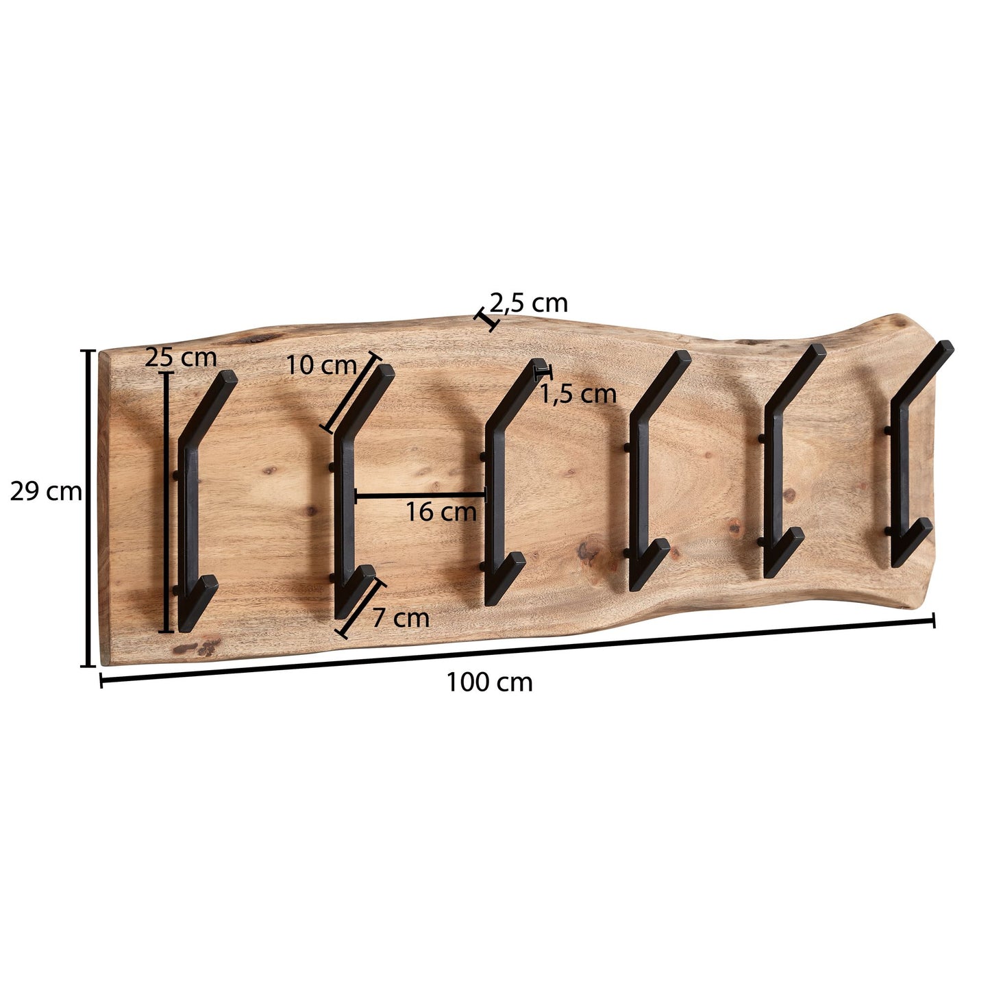 Design Wandgarderobe Akazie Massivholz Metall 100 mal 29 mal 12 5 cm Hakenleiste Flurgarderobe Wand Garderobe Holz