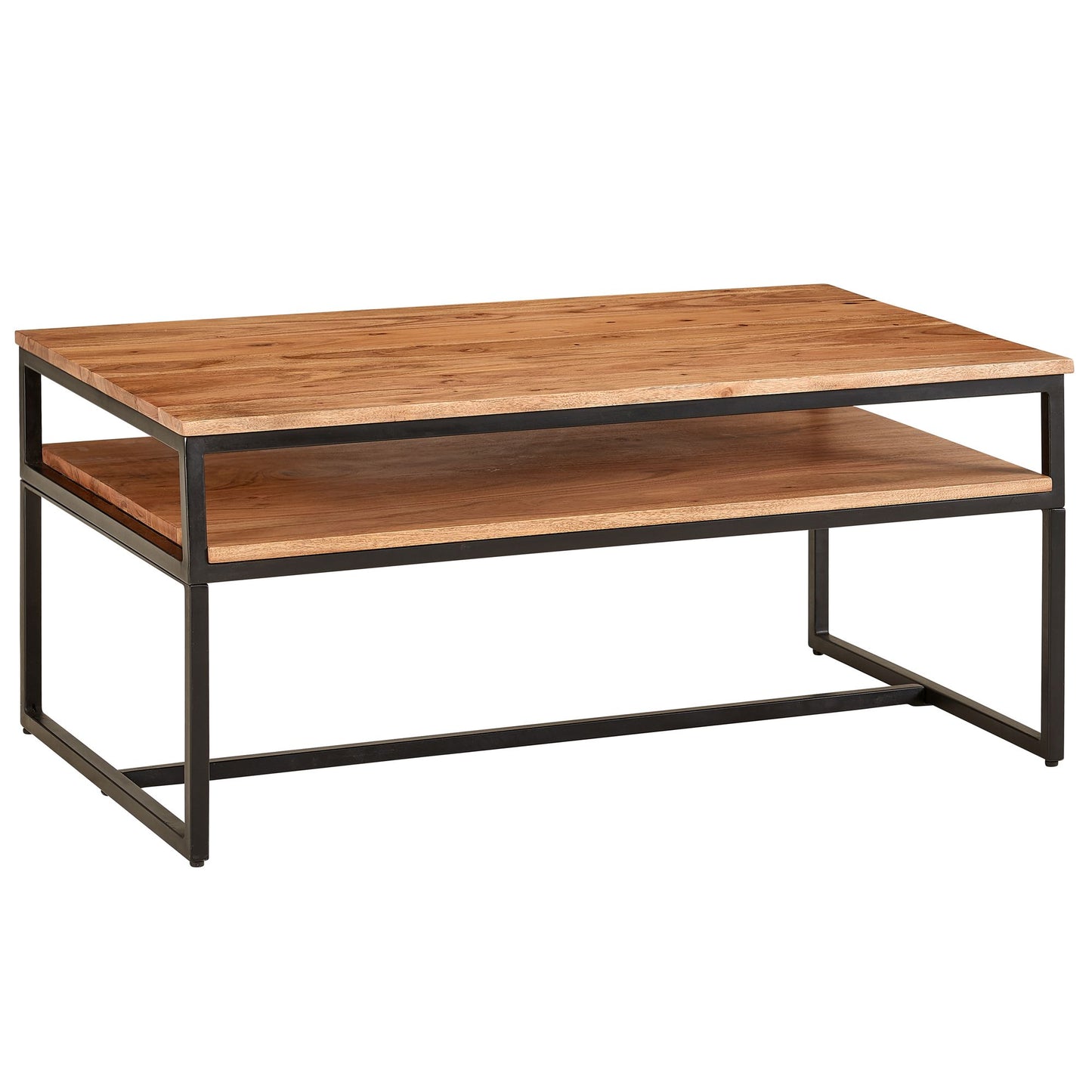 Couchtisch 100 mal 60 mal 45 cm Massivholz Metall Sofatisch Wohnzimmertisch Akazie Stubentisch Industrial mit Stauraum Holztisch Kaffeetisch Massiv