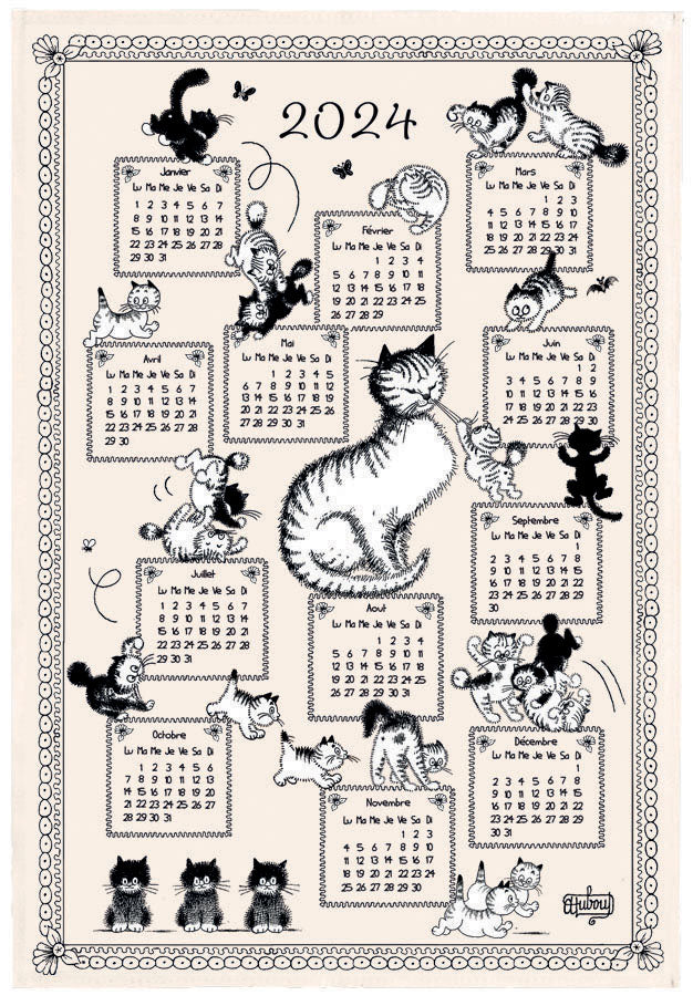 Geschirrtuch Dubout Calendrier Chatons 2024 Ecru 48 x 72