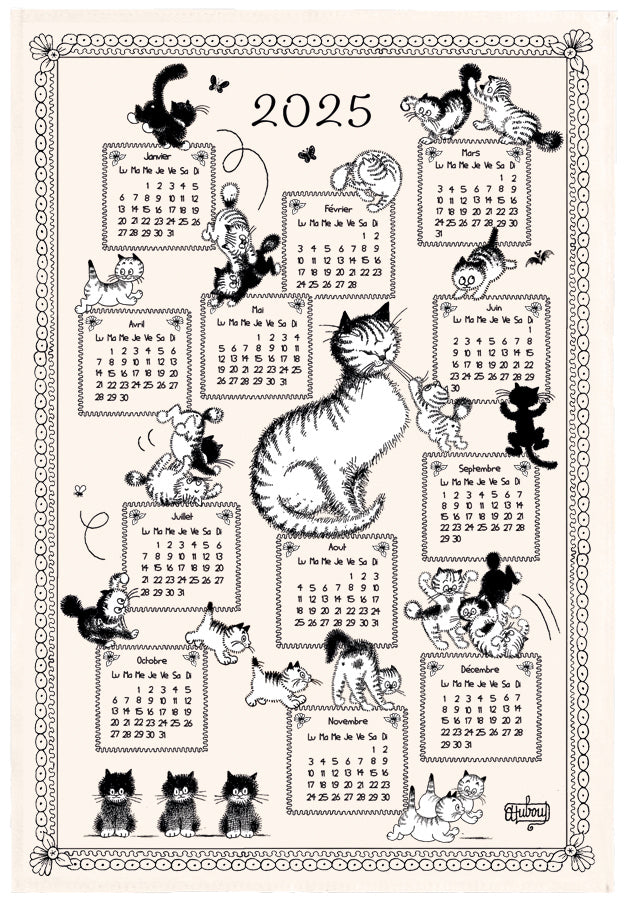 Geschirrtuch Dubout Calendrier chatons 2025 Ecru 48 x 72