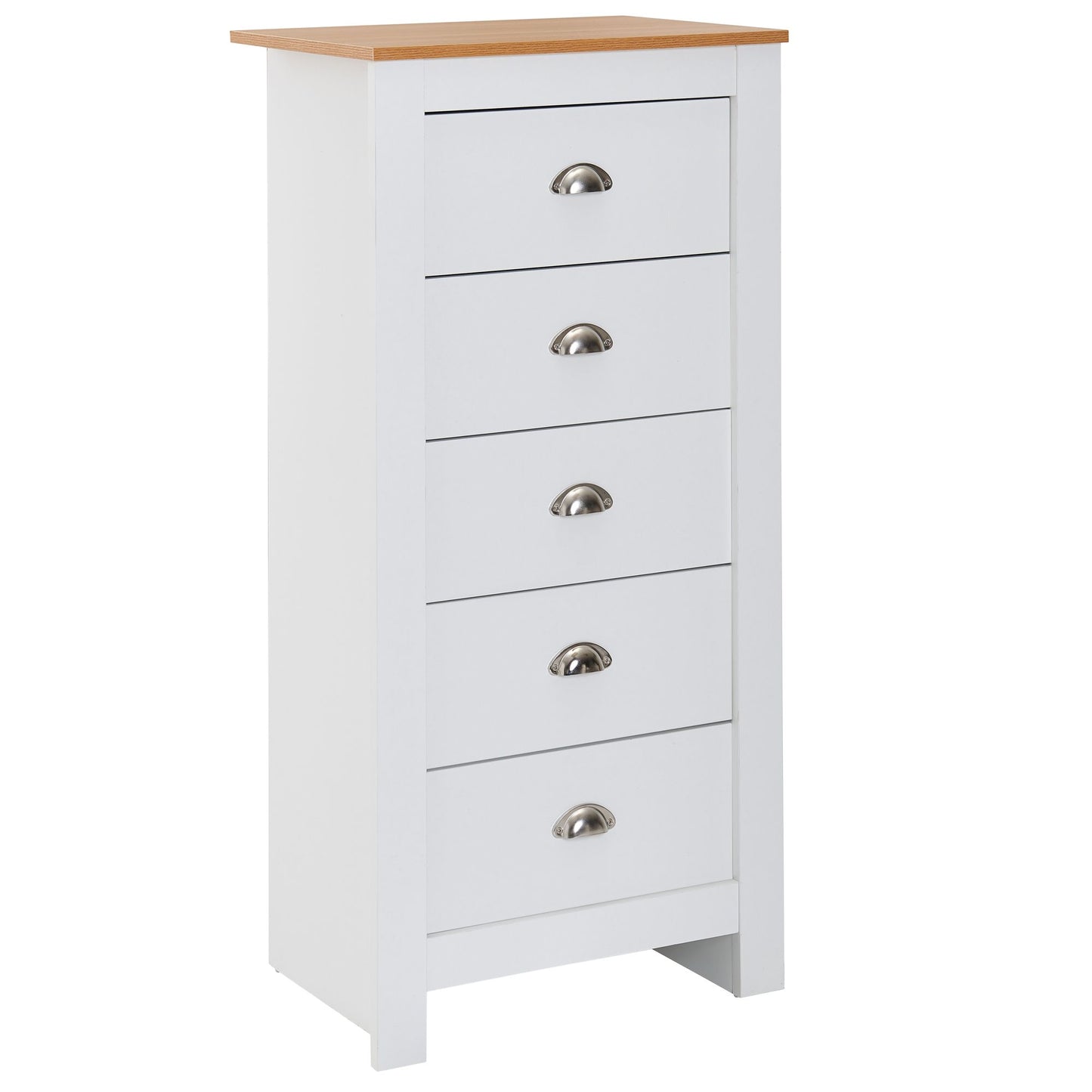 Sideboard mit 5 Schubladen 53 mal 114 mal 39 cm Kommode Weiss Eiche Modern Design Anrichte Hoch Schmal Schubladenkommode Wohnzimmer