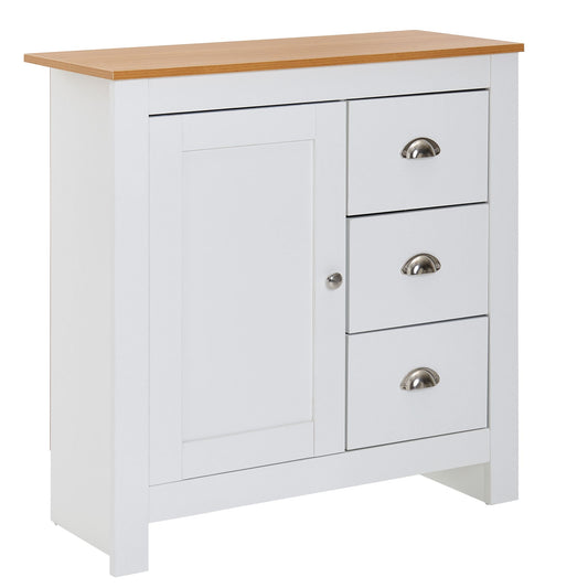 Sideboard mit 3 Schubladen 79 mal 81 mal 35 cm Kommode Weiss Eiche Modern Design Anrichte Hoch mit Tuer Schubladenkommode Wohnzimmer