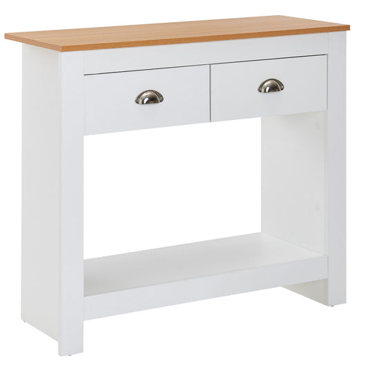 Konsolentisch 85 mal 35 mal 76 cm Weiss Eiche Design Anrichte Modern Schmal Ablagetisch Flur mit Schubladen und Stauraum Flurtisch Hoch