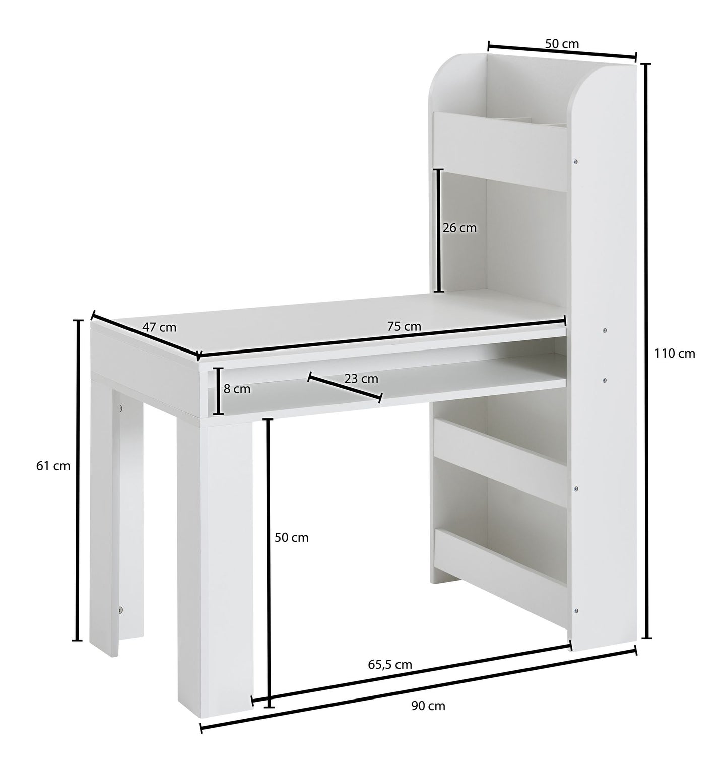 Kinderschreibtisch Weiss 90 mal 50 mal 110 cm Maltisch Kinderzimmer mit Regal Kindertisch Modern Schuelerschreibtisch mit Stauraum Schultisch Schmal