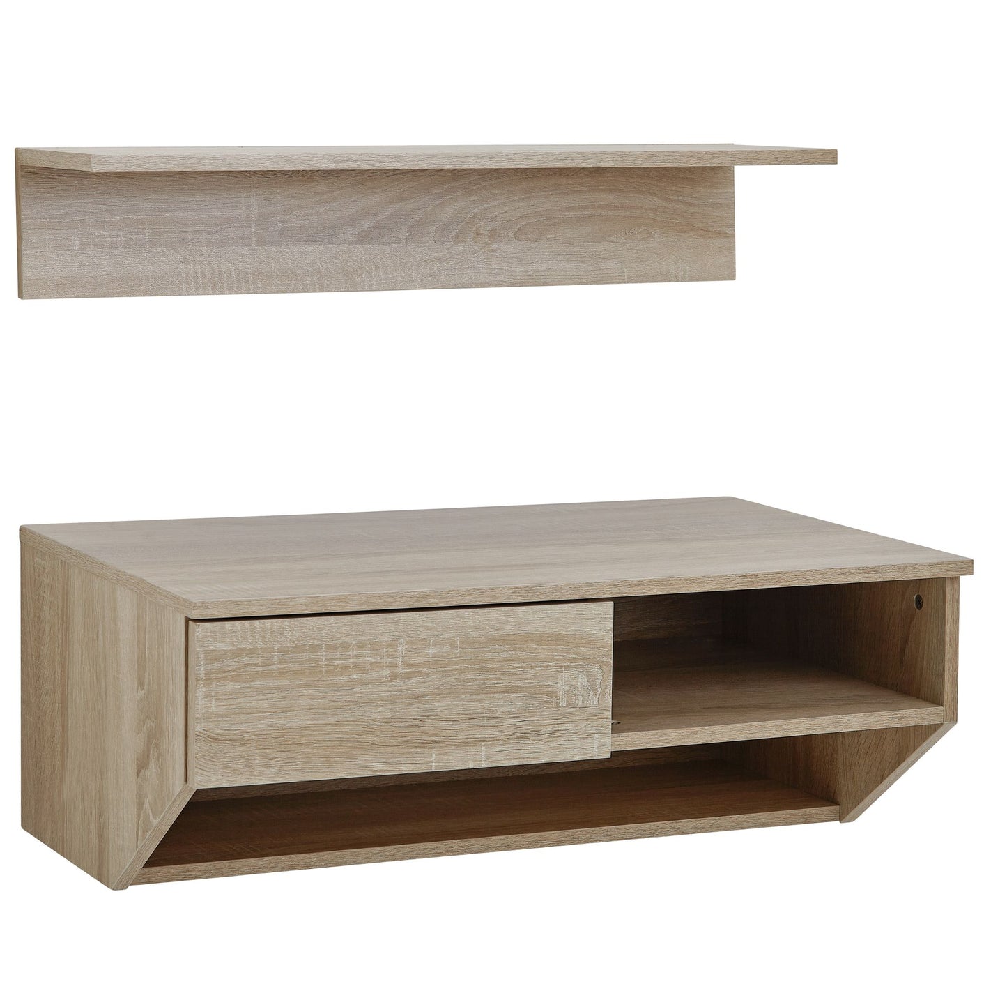 Haengeschrank mit Wandregal Sonoma Eiche 75 cm Design Schweberegal Wandschrank mit Schublade Oberschrank Wand Flur Wohnzimmer