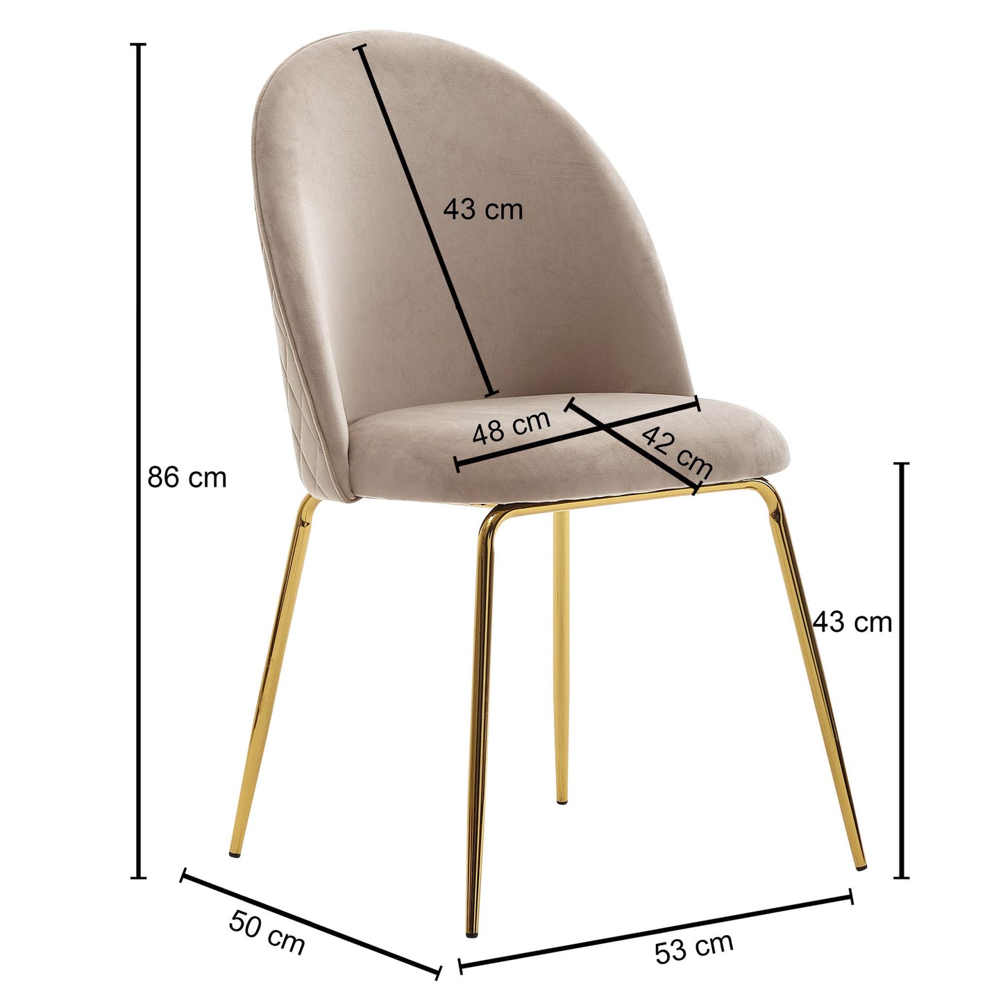 Design Esszimmerstuhl 2er Set Samt Beige Gepolstert Kuechenstuhl Stoff mit goldenen Beinen Schalenstuhl Skandinavisch Polsterstuhl mit Samtbezug