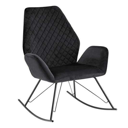 Schaukelstuhl Schwarz 73 mal 94 mal 84 cm Design Rela mal sessel Samt Metall Schwingsessel mit Gestell Polster Rela mal stuhl Schaukelsessel Moderner Schwingstuhl Sessel