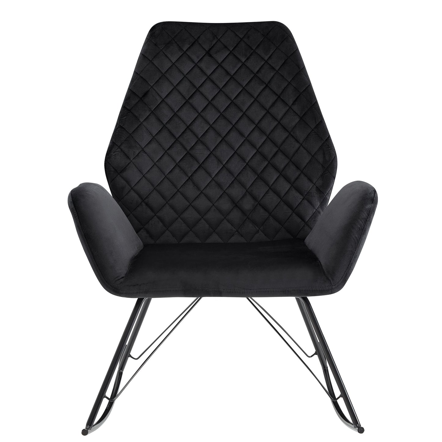 Schaukelstuhl Schwarz 73 mal 94 mal 84 cm Design Rela mal sessel Samt Metall Schwingsessel mit Gestell Polster Rela mal stuhl Schaukelsessel Moderner Schwingstuhl Sessel