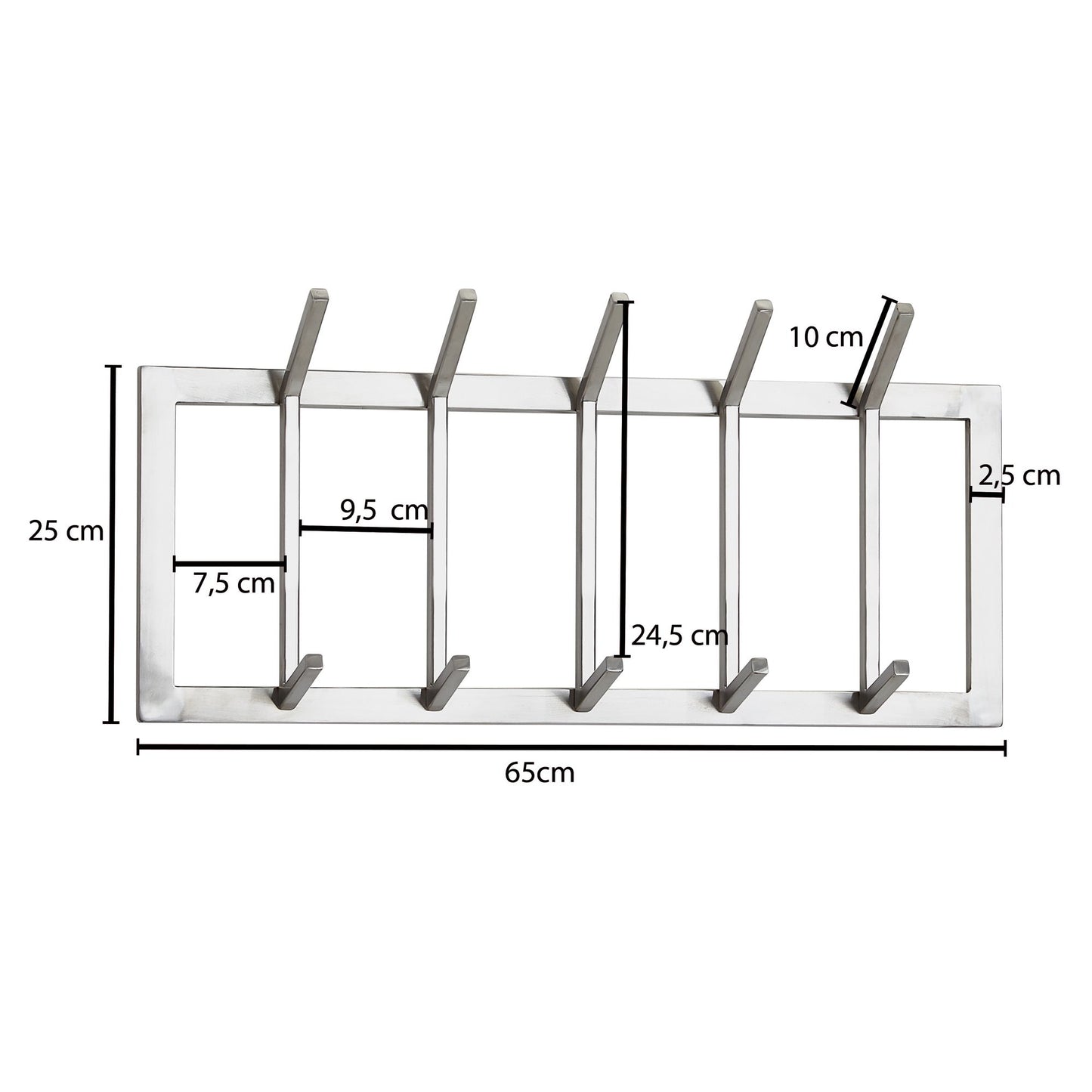 Wandgarderobe Metall Silber 65 mal 30 mal 10 cm Design Flurgarderobe Stahl Hakenleiste Wandpaneel Garderobe Wand Garderobenleiste Flur