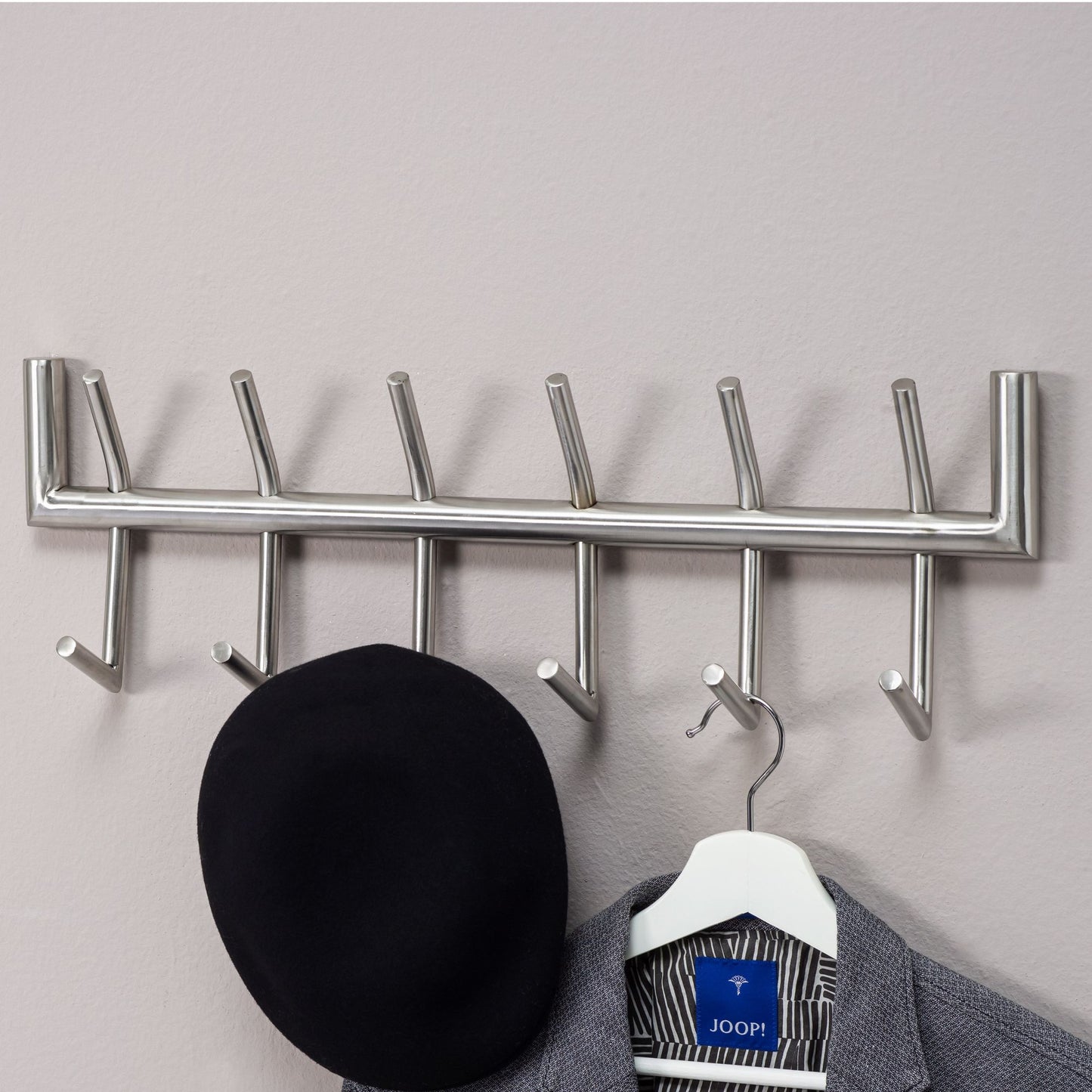 Wandgarderobe Metall Silber 60 mal 19 mal 10 cm Design Flurgarderobe Stahl Hakenleiste Wandpaneel Garderobe Wand Garderobenleiste Flur