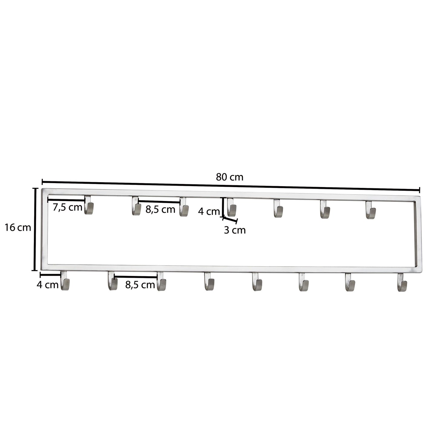 Wandgarderobe Metall Silber 80 mal 20 mal 4 cm Design Flurgarderobe Stahl Hakenleiste Wandpaneel Garderobe Wand Garderobenleiste Flur