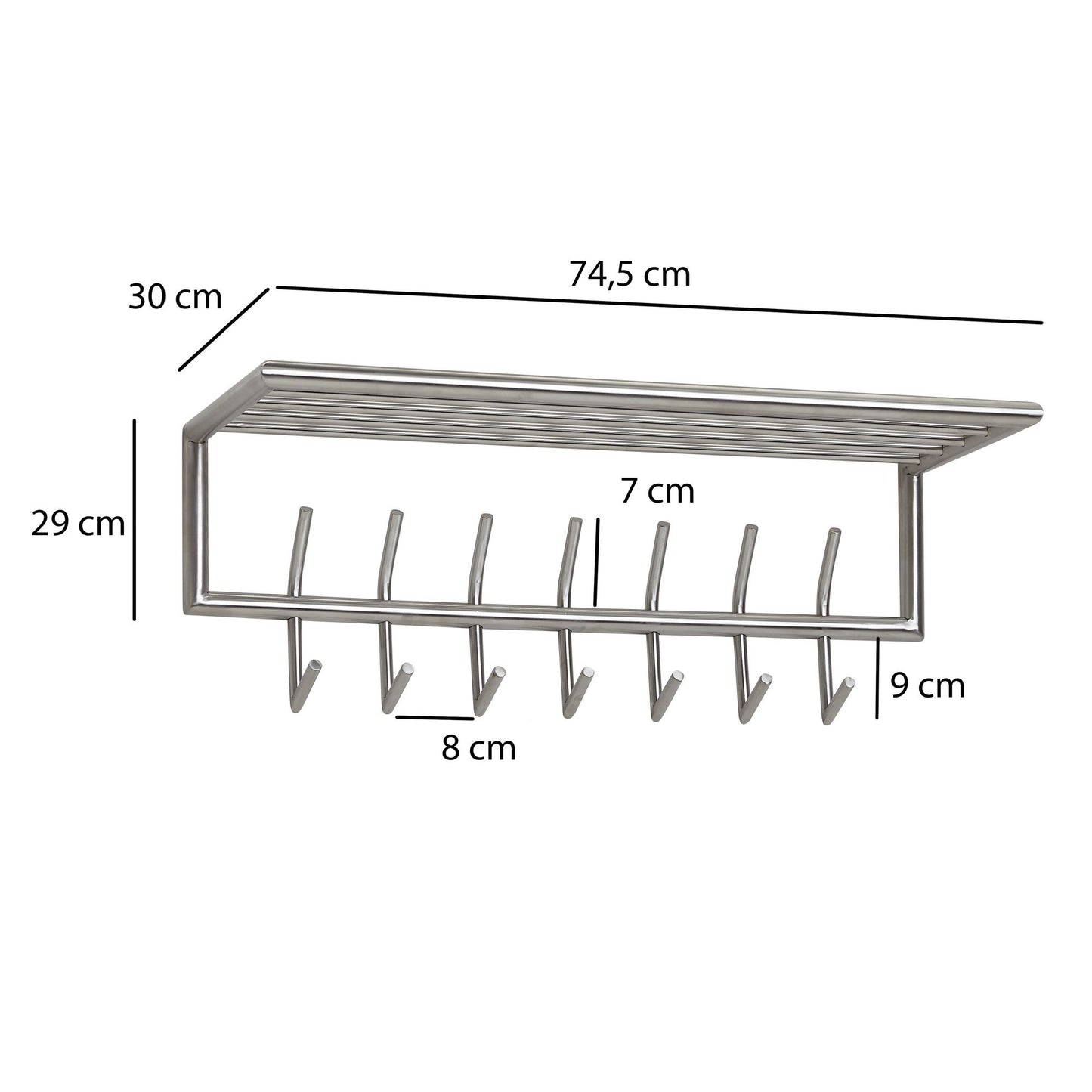 Wandgarderobe Metall Silber 74 5 mal 39 mal 19 5 cm Flurgarderobe mit Ablage Design Hakenleiste Wandpaneel Stahl Garderobe Wand mit Hutablage Garderobenleiste Flur