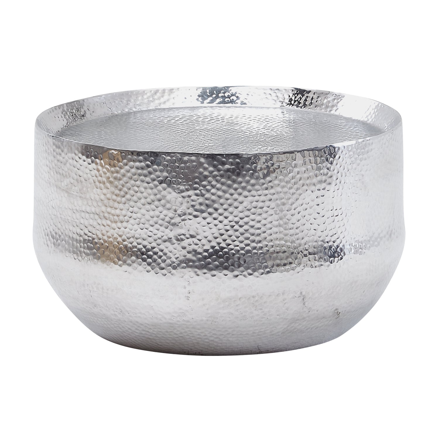 Couchtisch Aluminium Silber 60 mal 60 mal 35 cm Wohnzimmertisch Hammerschlag Designer Sofatisch Rund Alu Orientalisch Runder Kaffeetisch Metall Klein
