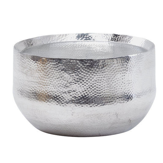 Couchtisch Aluminium Silber 60 mal 60 mal 35 cm Wohnzimmertisch Hammerschlag Designer Sofatisch Rund Alu Orientalisch Runder Kaffeetisch Metall Klein