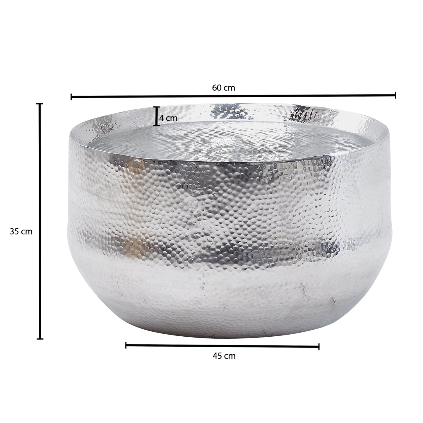 Couchtisch Aluminium Silber 60 mal 60 mal 35 cm Wohnzimmertisch Hammerschlag Designer Sofatisch Rund Alu Orientalisch Runder Kaffeetisch Metall Klein