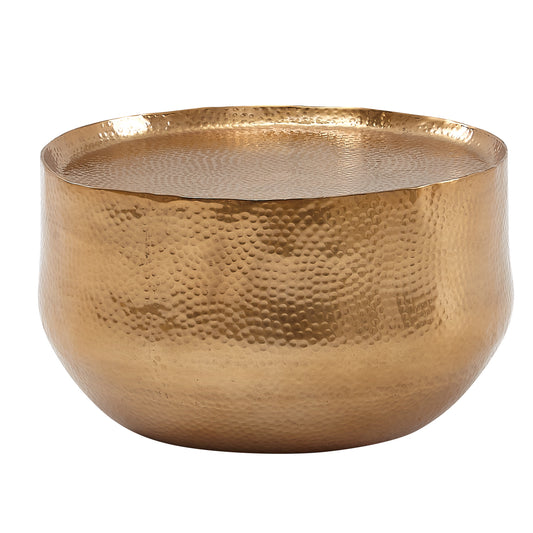 Couchtisch Aluminium Gold 60 mal 60 mal 35 cm Wohnzimmertisch Hammerschlag Designer Sofatisch Rund Alu Orientalisch Runder Kaffeetisch Metall Klein