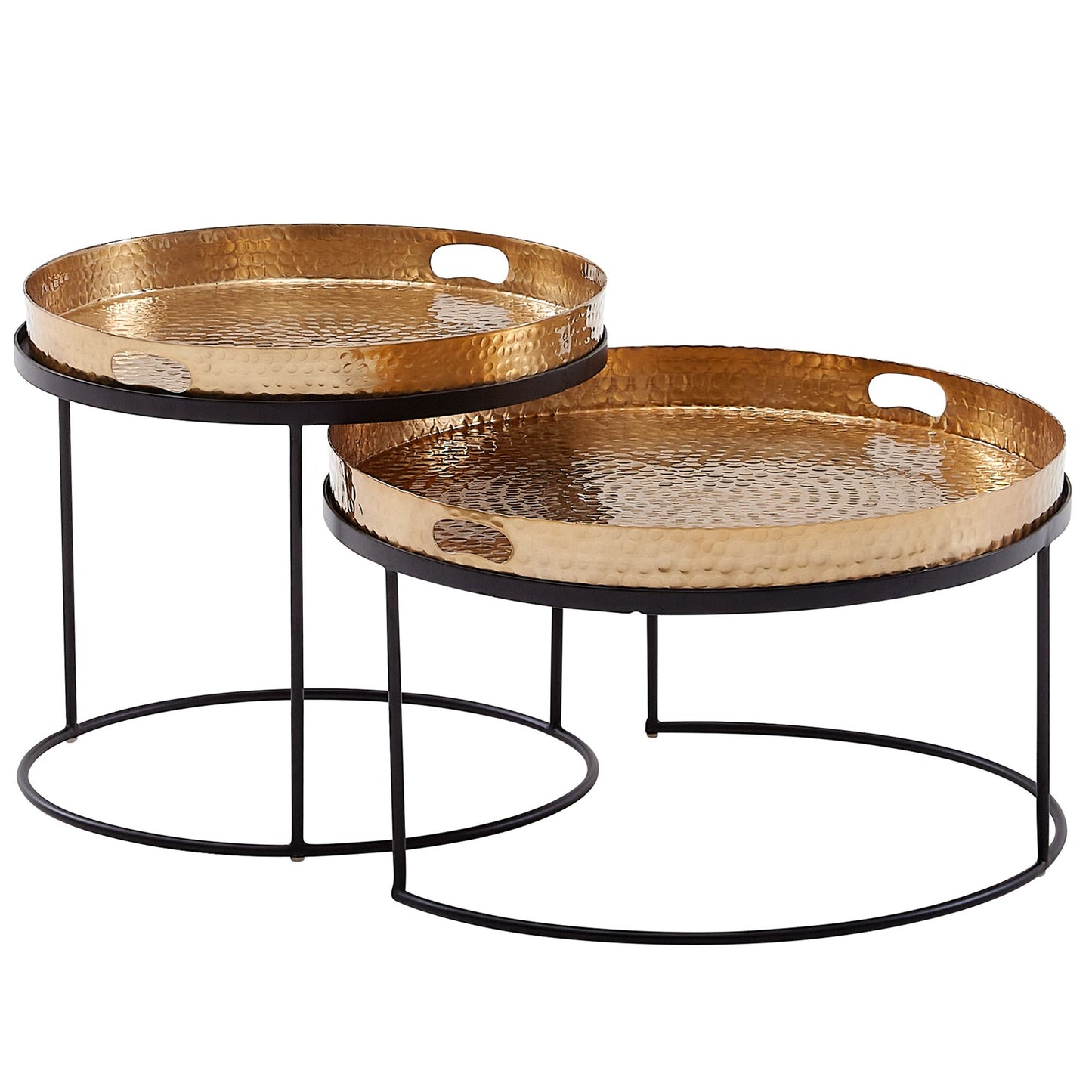 Couchtisch 2er Set Gold Schwarz Metall Hammerschlag Satztisch Rund Sofatisch abnehmbares Tablett Tabletttisch Sofa 2 teilig Modern Runder Beistelltisch