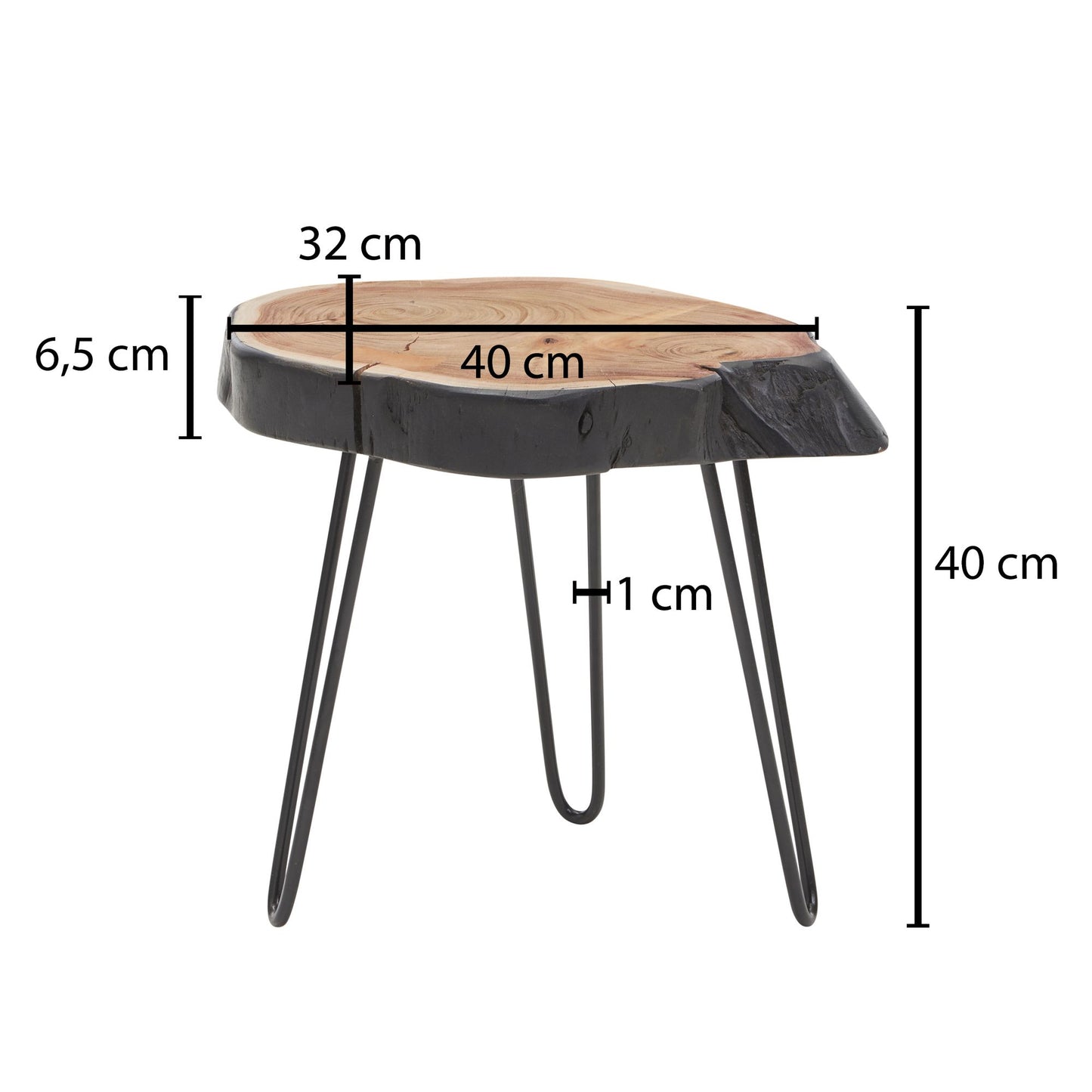 Beistelltisch Akazie Massivholz Metall Industrial 40 mal 40 mal 32cm Baumkante Wohnzimmertisch Sofatisch Massiv Haarnadelbeine Kleiner Anstelltisch Tisch Wohnzimmer