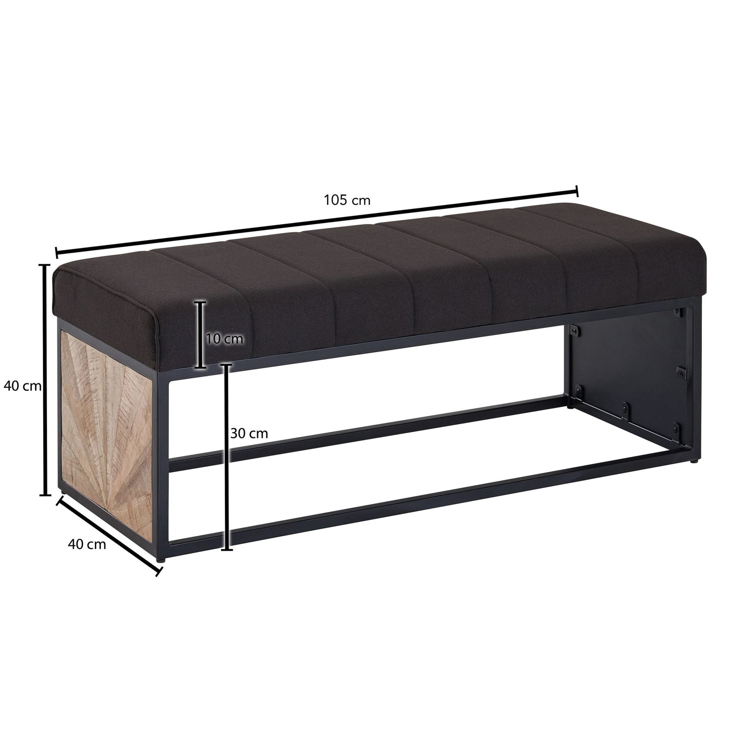 Sitzbank Stoff Schwarz 105 mal 40 mal 40 cm Flur Polsterbank mit Metallgestell Design Bettbank Schlafzimmer Flurbank Garderobenbank