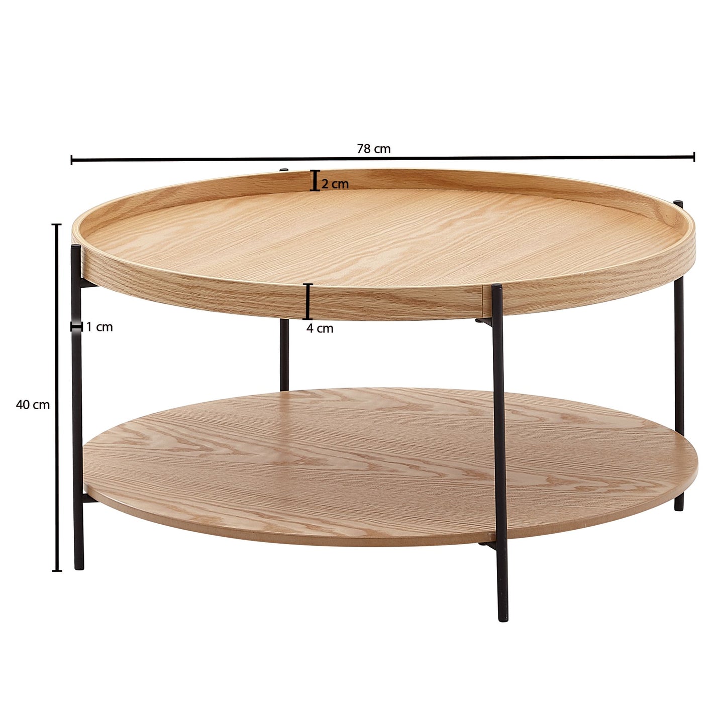 Couchtisch 78 mal 78 mal 40 cm Sofatisch Holz Metall Wohnzimmertisch Eiche Design Stubentisch Modern Rund mit Ablage Holztisch Kaffeetisch Tisch Wohnzimmer