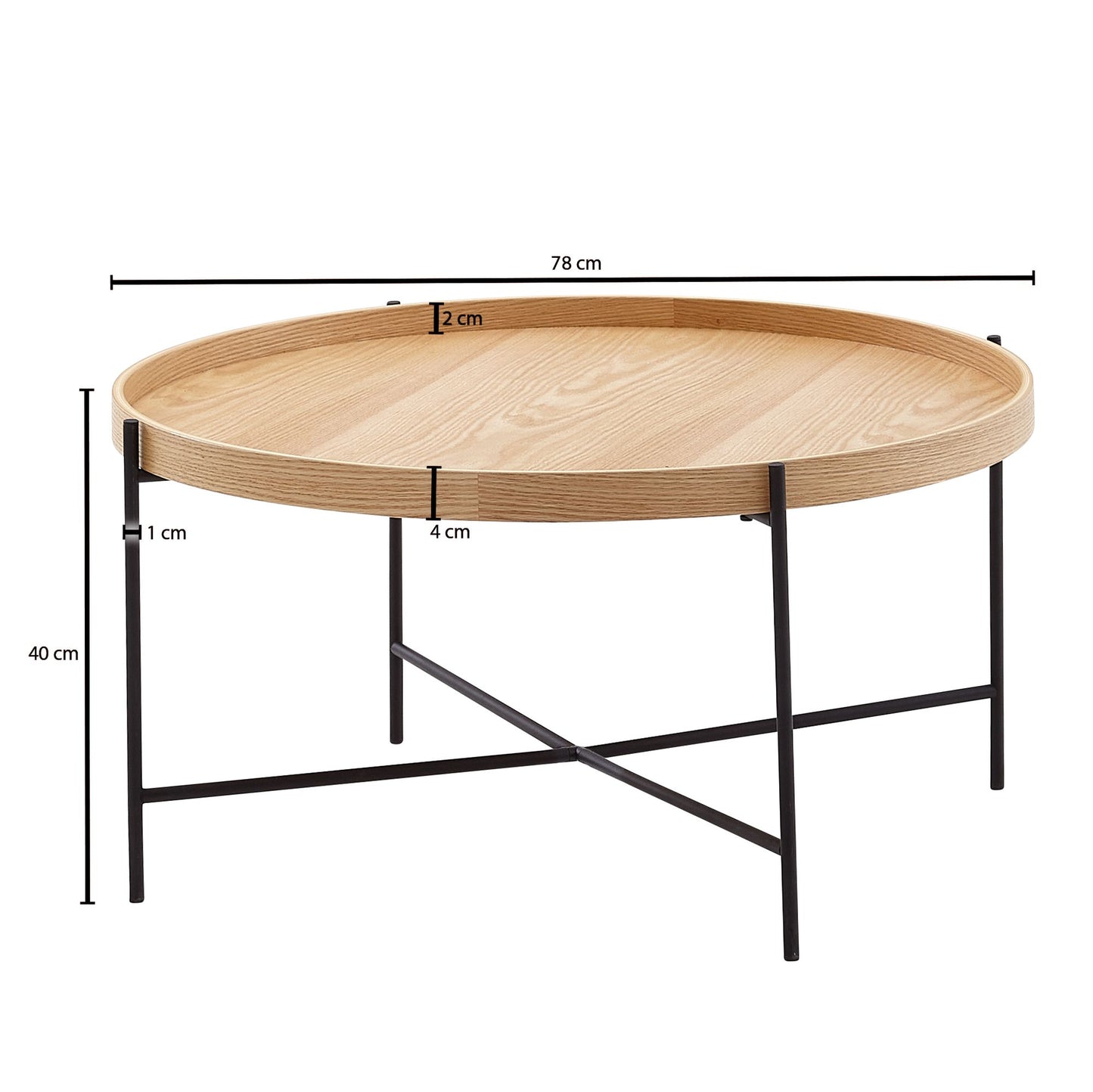 Couchtisch 78 mal 78 mal 40 cm Sofatisch Holz Metall Wohnzimmertisch Eiche Design Stubentisch Modern Rund Holztisch Kaffeetisch Tisch Wohnzimmer