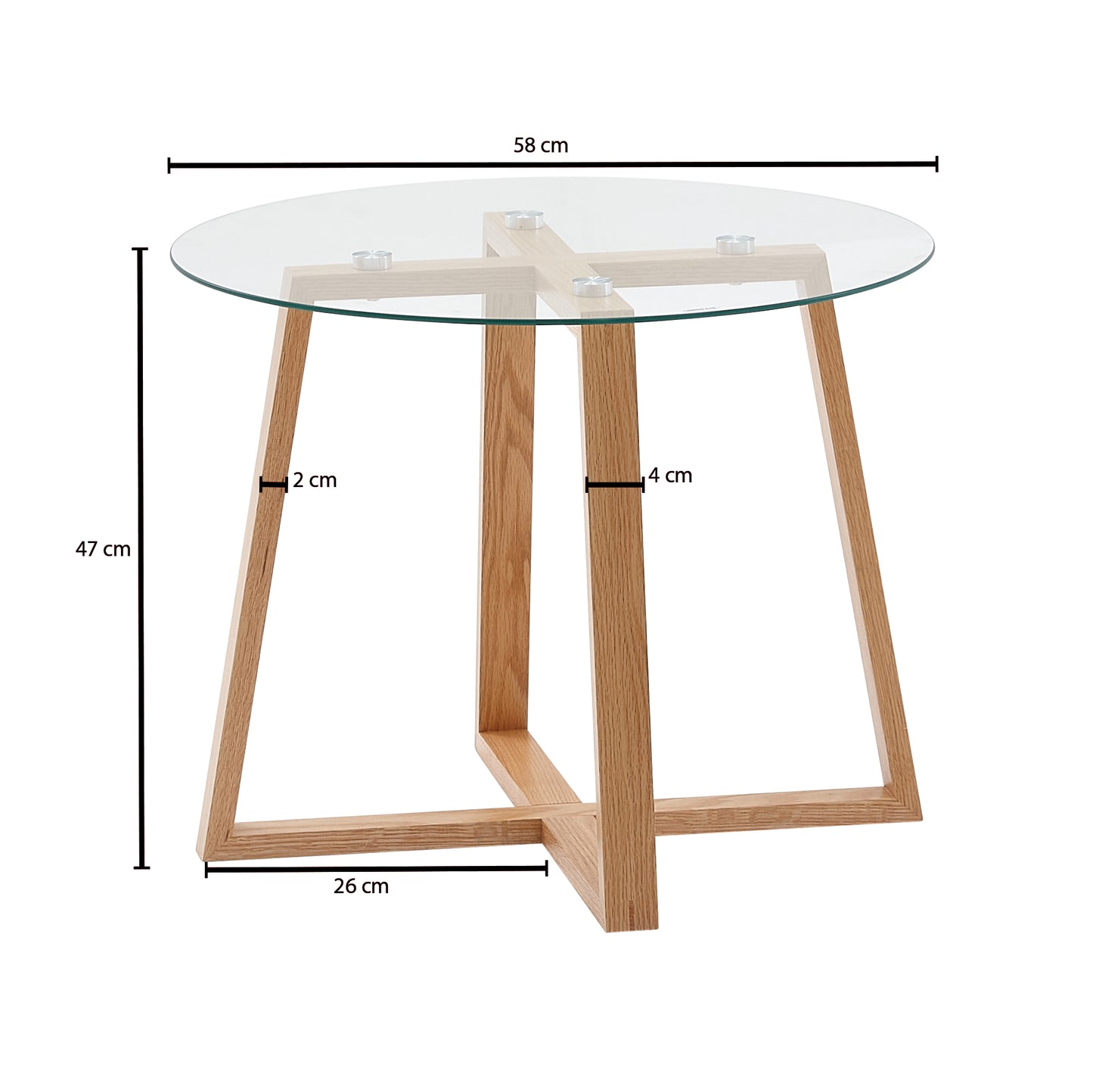 Couchtisch 58 mal 58 mal 47 cm Sofatisch Eiche Massivholz Glas Rund Design Wohnzimmertisch Modern Holztisch Stubentisch Klein Kaffeetisch Tisch Wohnzimmer Echtholz