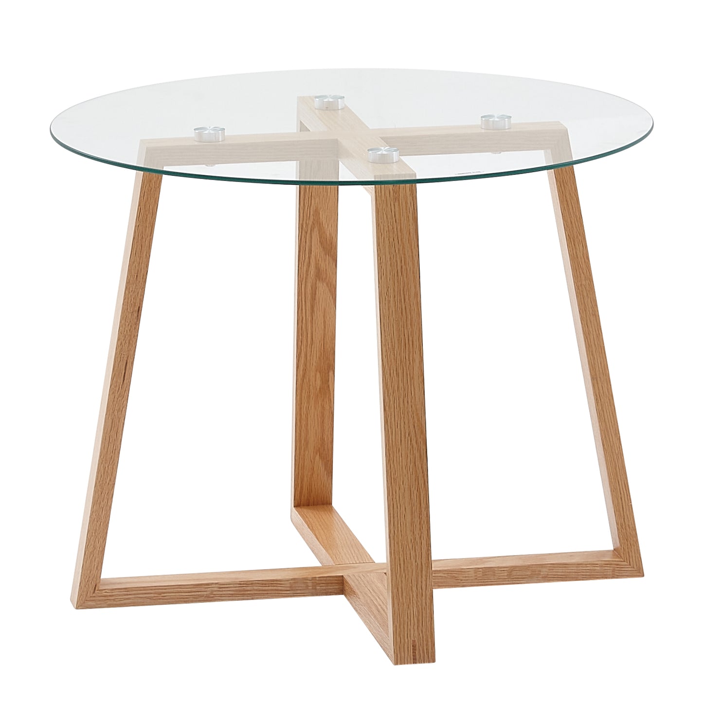 Couchtisch 58 mal 58 mal 47 cm Sofatisch Eiche Massivholz Glas Rund Design Wohnzimmertisch Modern Holztisch Stubentisch Klein Kaffeetisch Tisch Wohnzimmer Echtholz