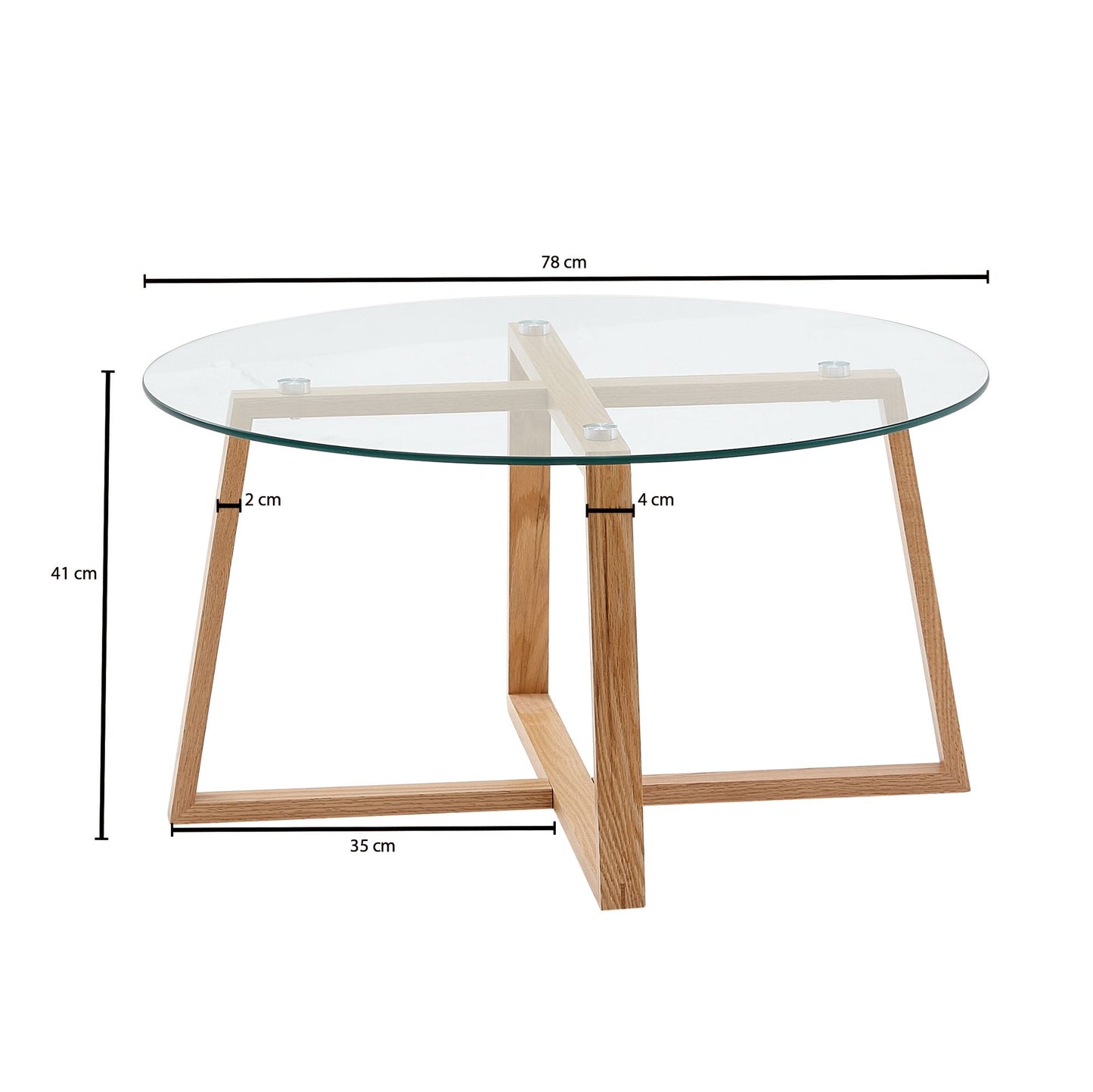 Couchtisch 78 mal 78 mal 41 cm Sofatisch Eiche Massivholz Glas Rund Design Wohnzimmertisch Modern Holztisch Stubentisch Gross Kaffeetisch Tisch Wohnzimmer Echtholz