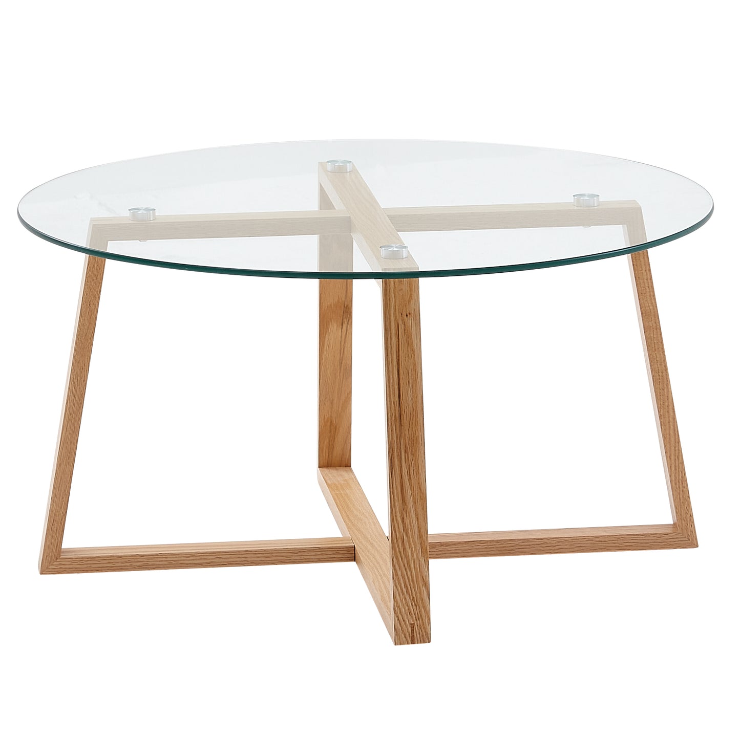 Couchtisch 78 mal 78 mal 41 cm Sofatisch Eiche Massivholz Glas Rund Design Wohnzimmertisch Modern Holztisch Stubentisch Gross Kaffeetisch Tisch Wohnzimmer Echtholz