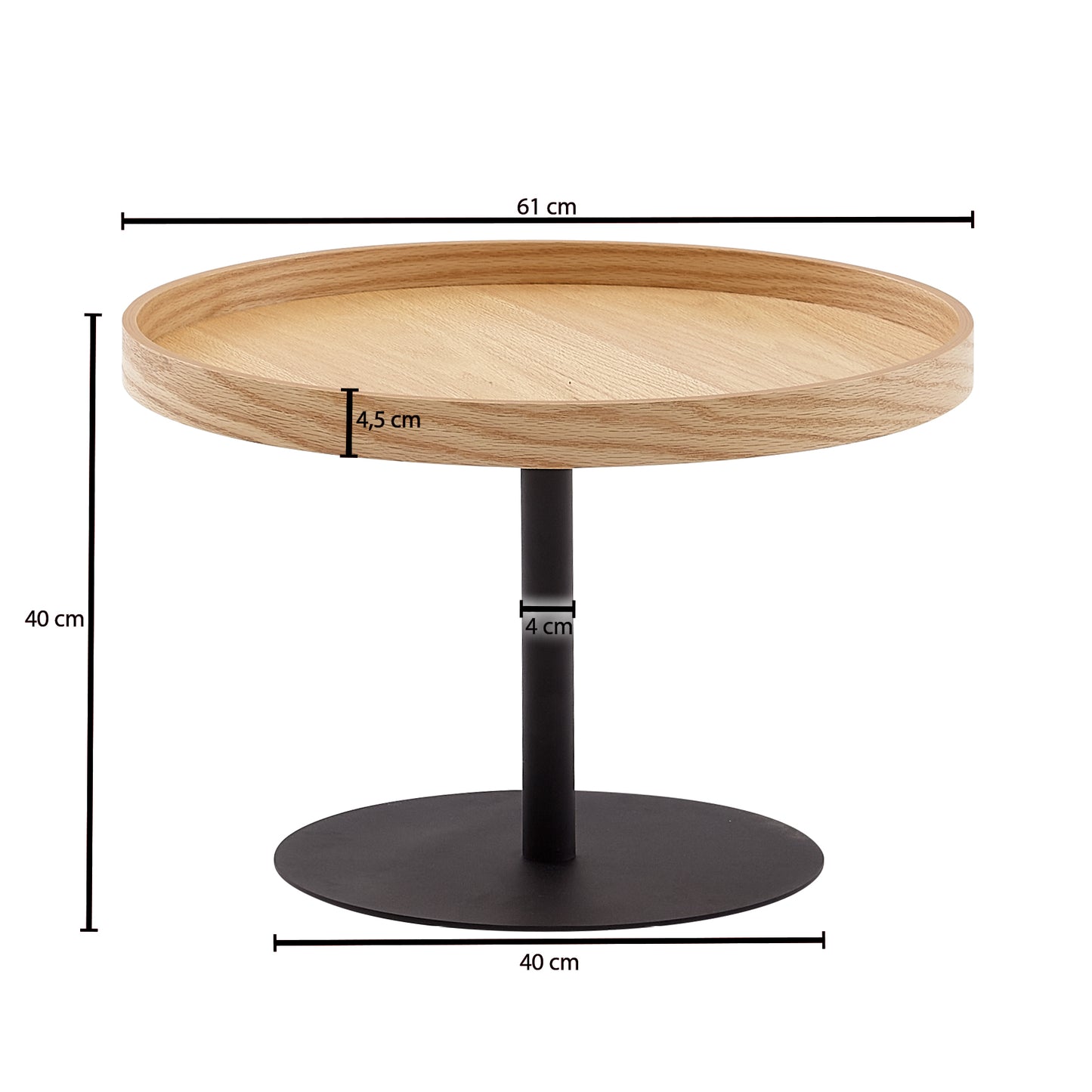 Couchtisch 61 mal 61 mal 40 cm Sofatisch Holz Metall Wohnzimmertisch Eiche Design Stubentisch Modern Rund Holztisch Kaffeetisch Tisch Wohnzimmer