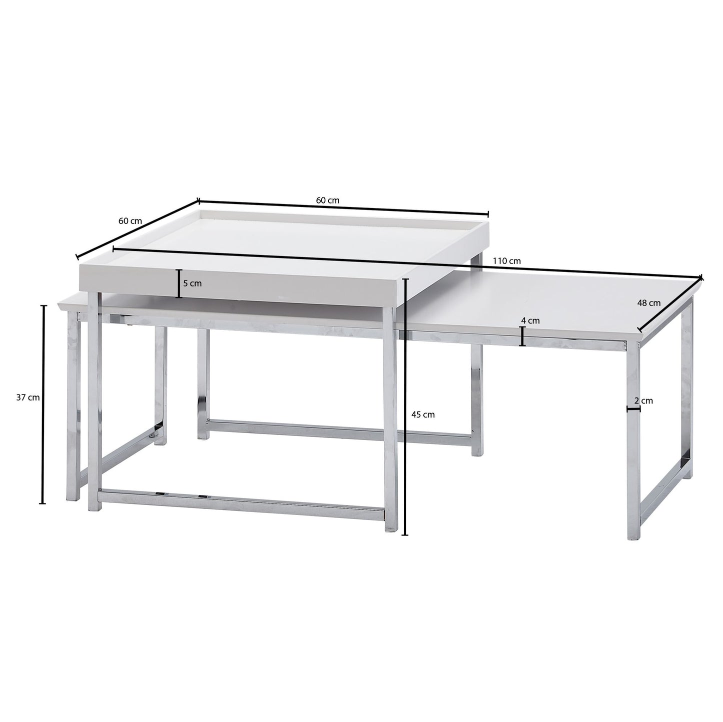 Couchtisch 2er Set Holz Metall Sofatisch Eckig Weiss Modern Beistelltisch 2 teilig Design Wohnzimmertische Holztisch Satztische